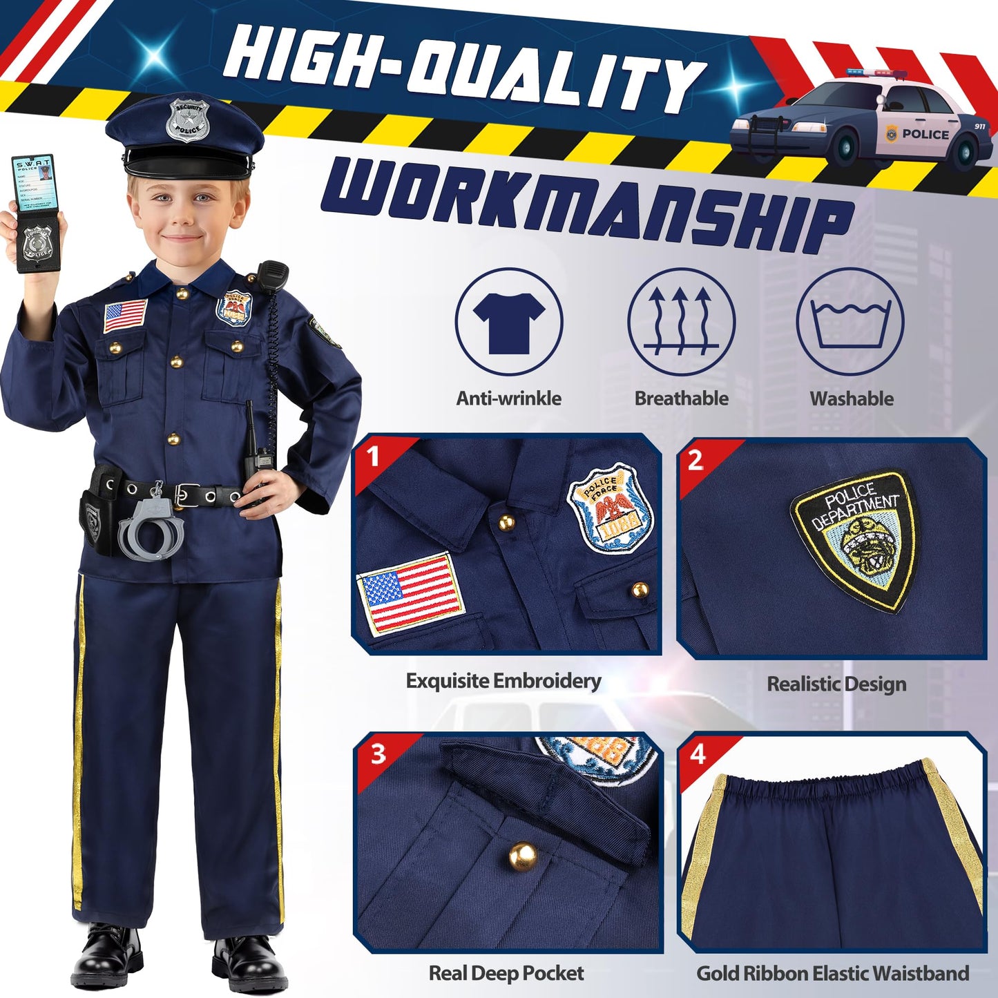Joycover Kids Police Officer Costume – 5-Piece Uniform & Accessories