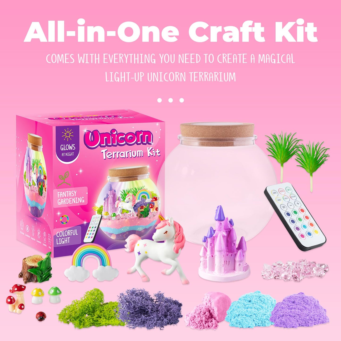 JOYEEMAX Unicorn Light-Up Terrarium Kit for Kids | DIY Unicorn Garden & LED Night Light