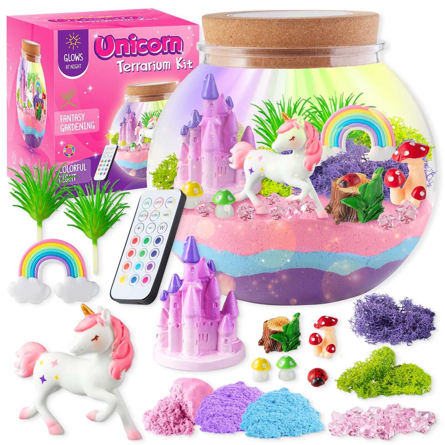 JOYEEMAX Unicorn Light-Up Terrarium Kit for Kids | DIY Unicorn Garden & LED Night Light