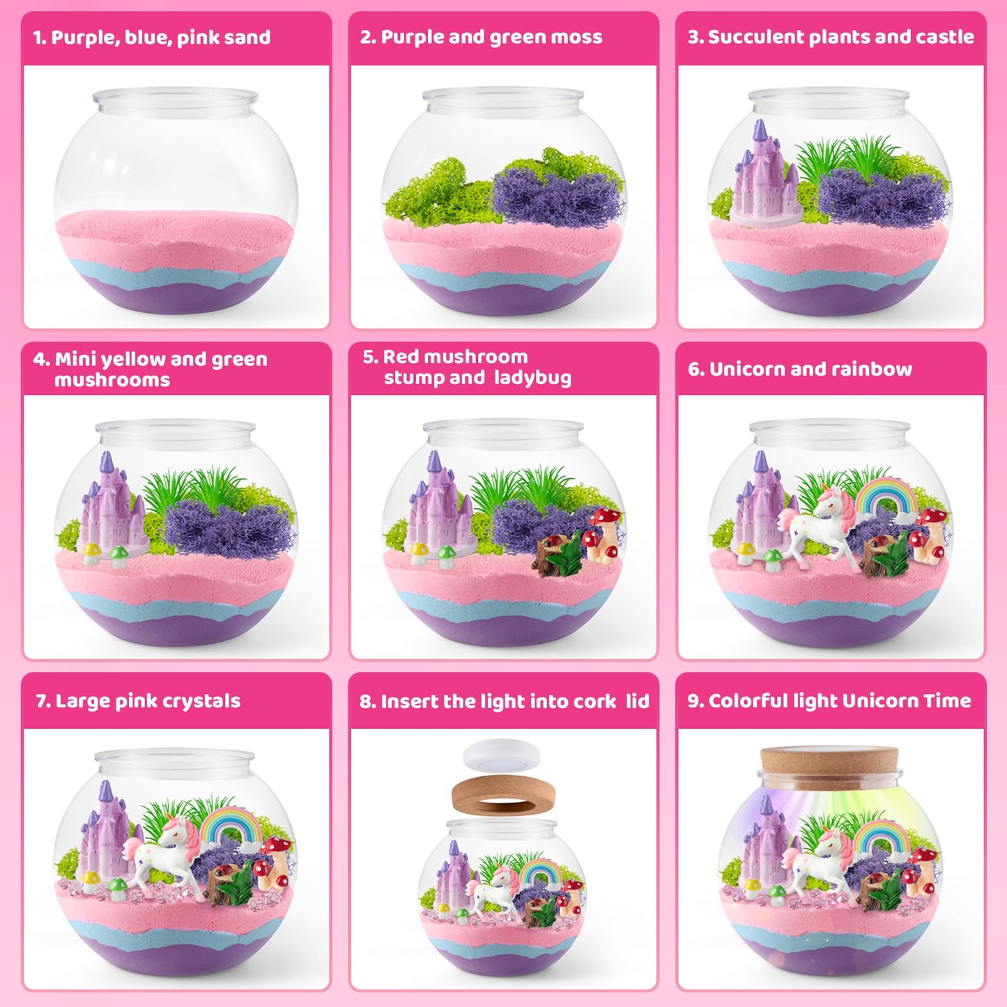 JOYEEMAX Unicorn Light-Up Terrarium Kit for Kids | DIY Unicorn Garden & LED Night Light