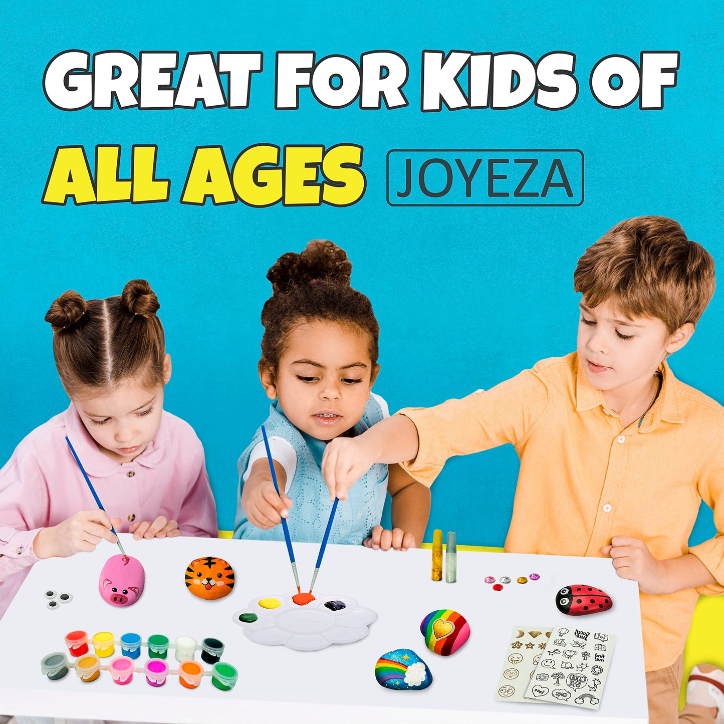 JOYEZA Rock Painting Kit Deluxe for Kids 6-12 – Creative Arts & Crafts Set