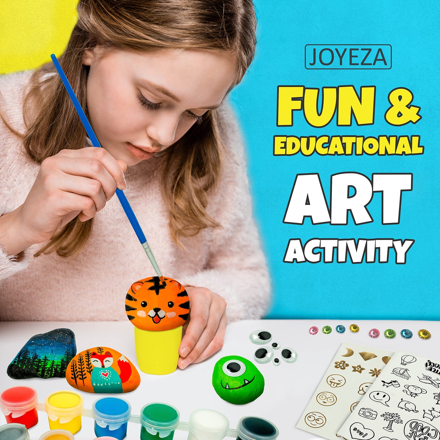 JOYEZA Rock Painting Kit Deluxe for Kids 6-12 – Creative Arts & Crafts Set