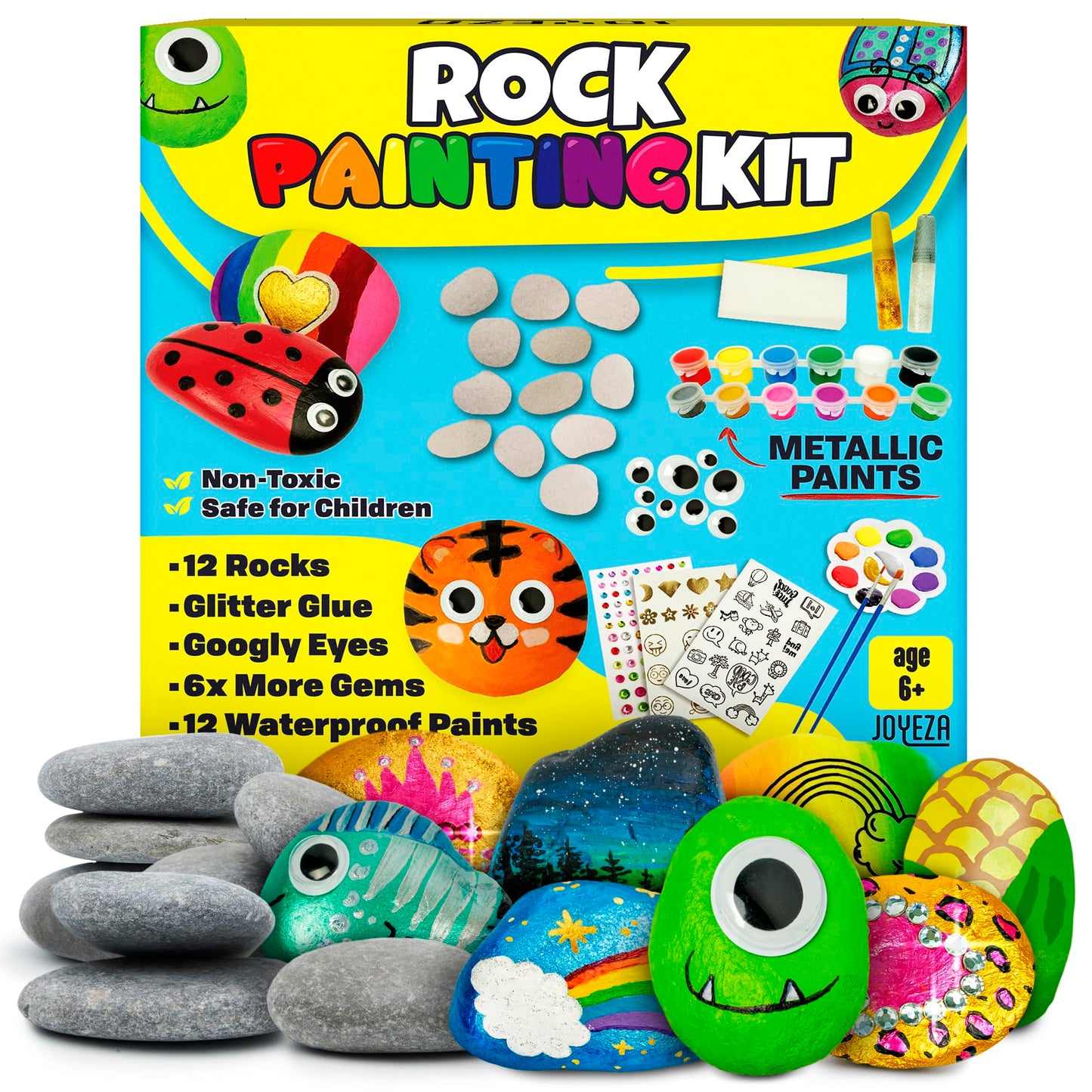 JOYEZA Rock Painting Kit Deluxe for Kids 6-12 – Creative Arts & Crafts Set