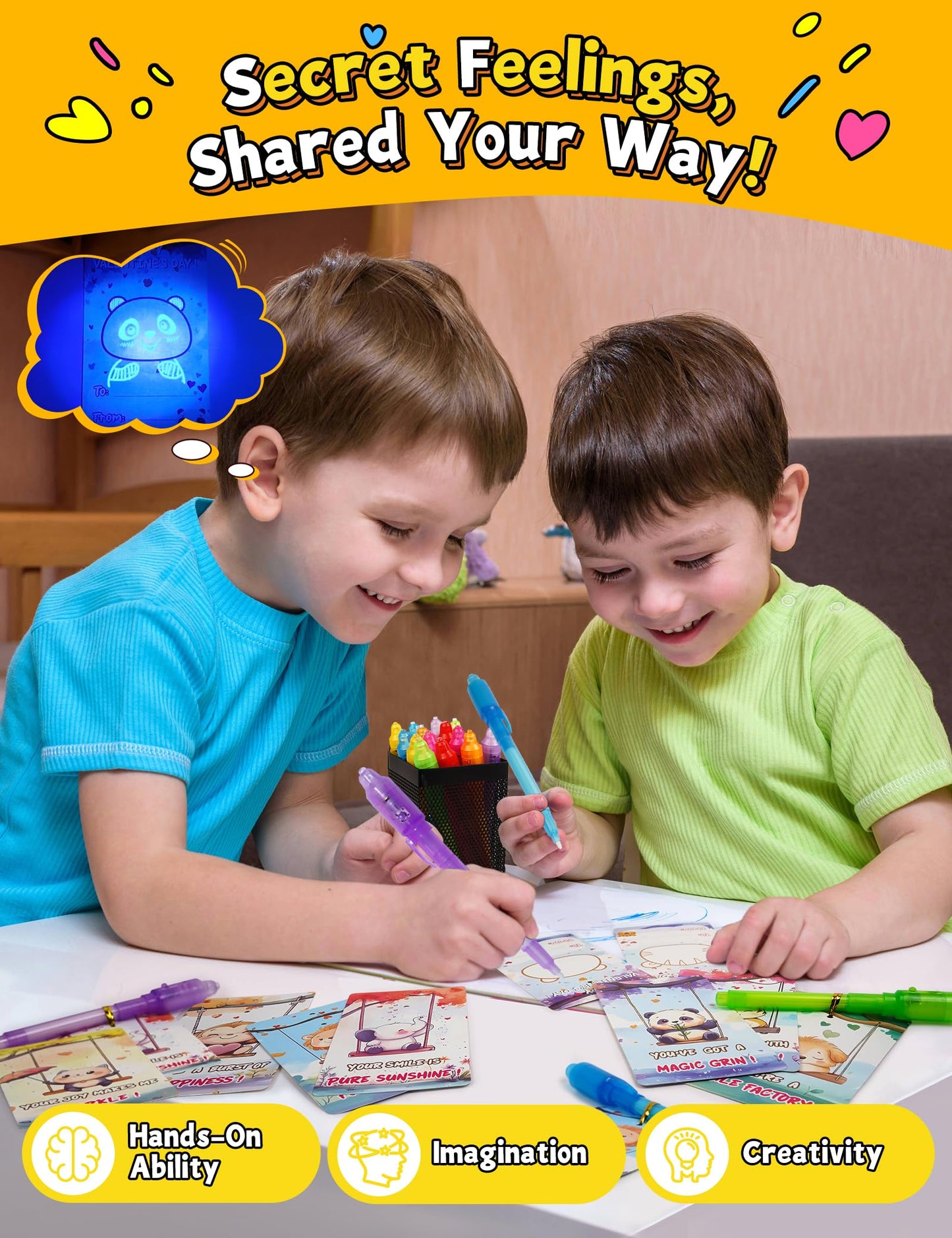 JoyFiesta 28 Valentines Cards with Invisible Ink Pens – Classroom Gifts for Kids