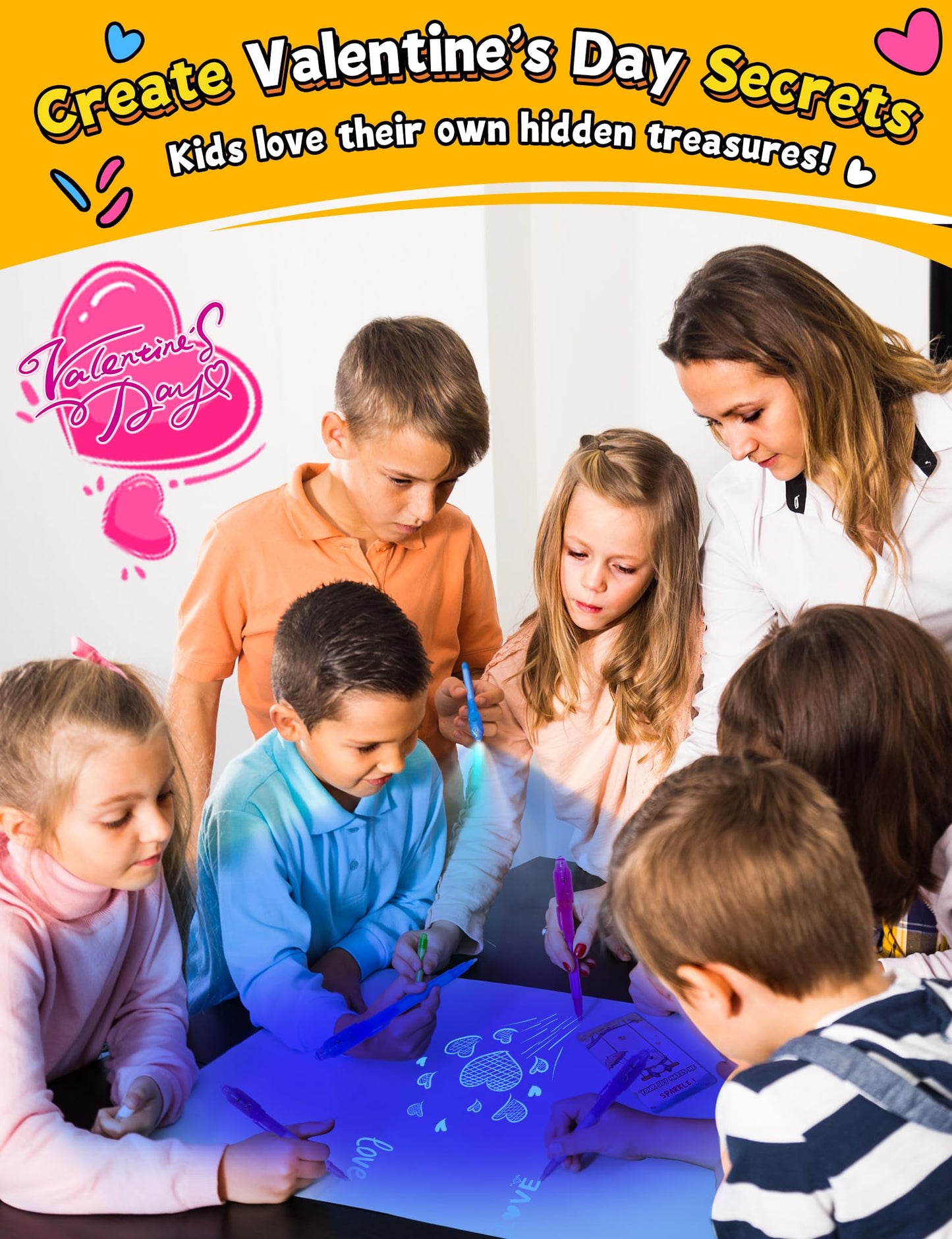 JoyFiesta 28 Valentines Cards with Invisible Ink Pens – Classroom Gifts for Kids