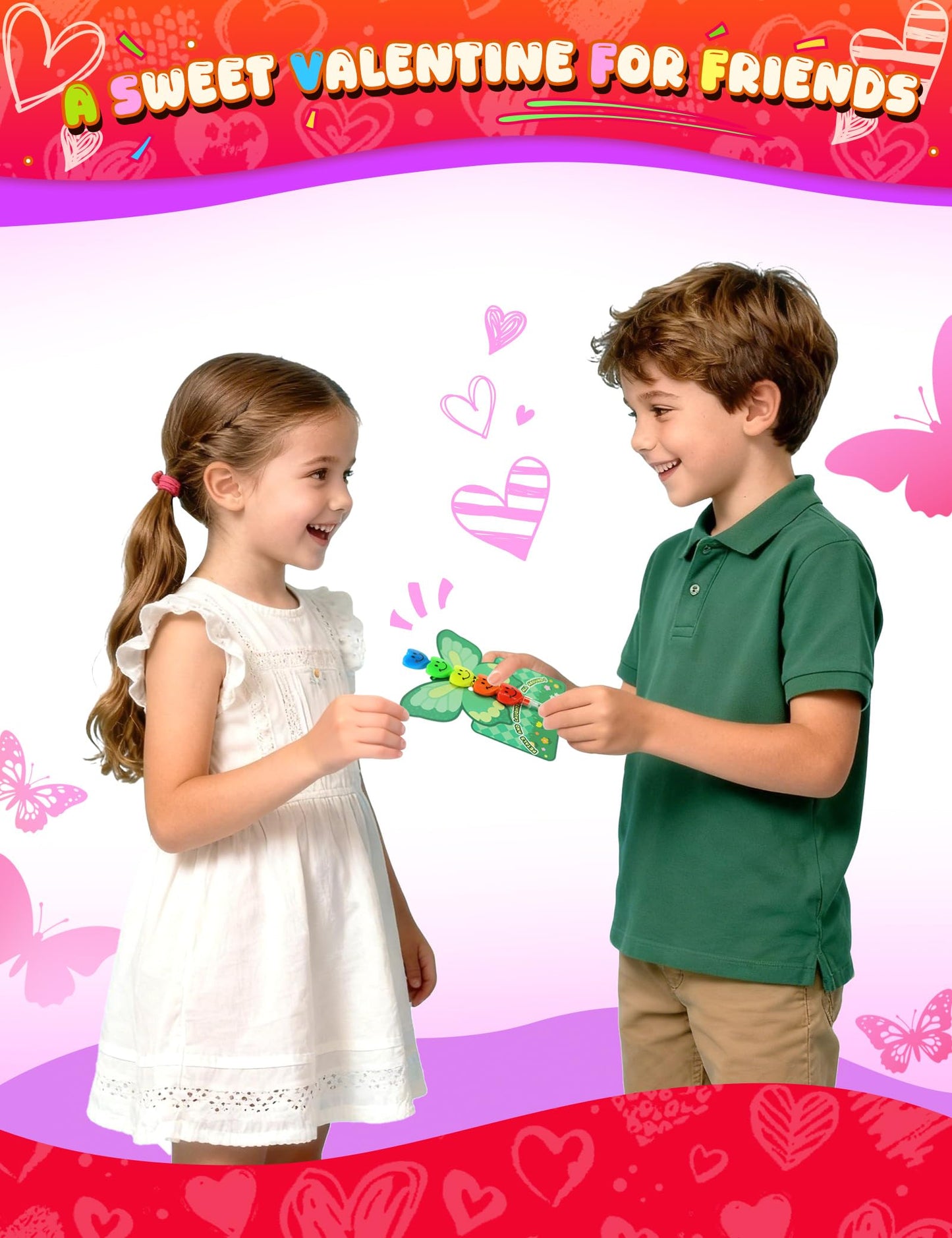 JoyFiesta 28 Pcs Valentines Cards with Stacking Heart Pencils – Classroom Gifts for Kids
