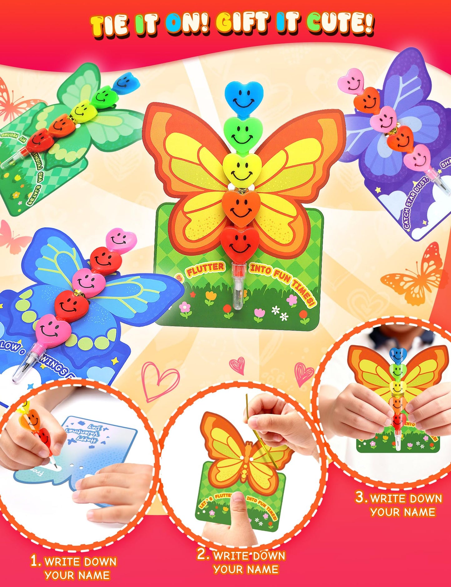 JoyFiesta 28 Pcs Valentines Cards with Stacking Heart Pencils – Classroom Gifts for Kids