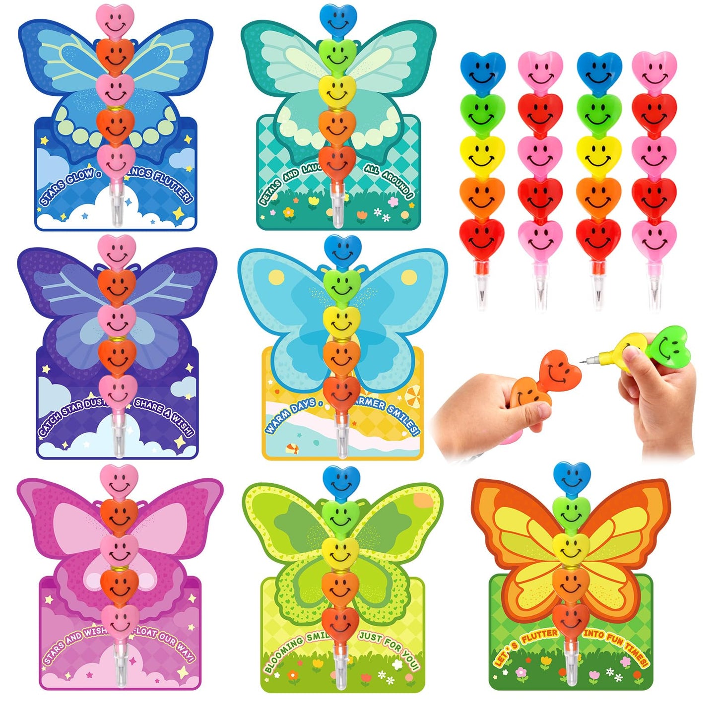 JoyFiesta 28 Pcs Valentines Cards with Stacking Heart Pencils – Classroom Gifts for Kids