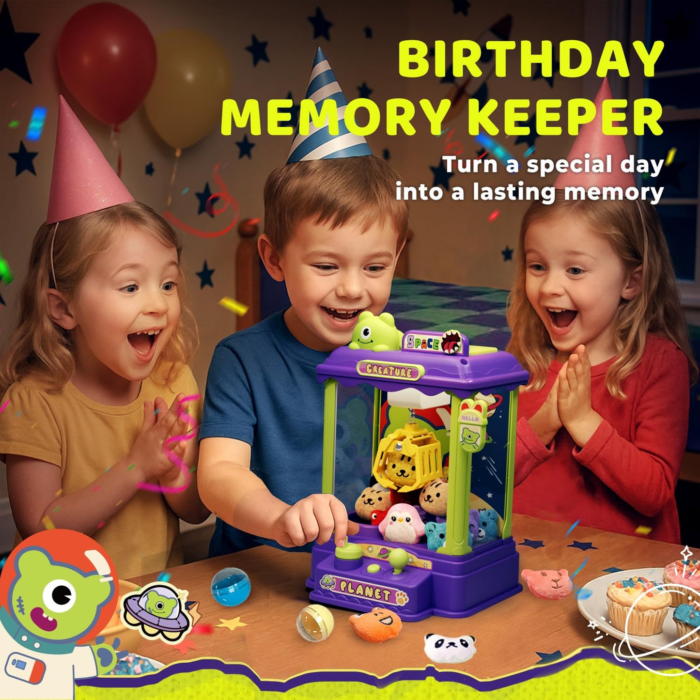 Joyfox Mini Claw Machine for Kids – Monster Theme Plush & Capsule Toys (Ages 3-8)