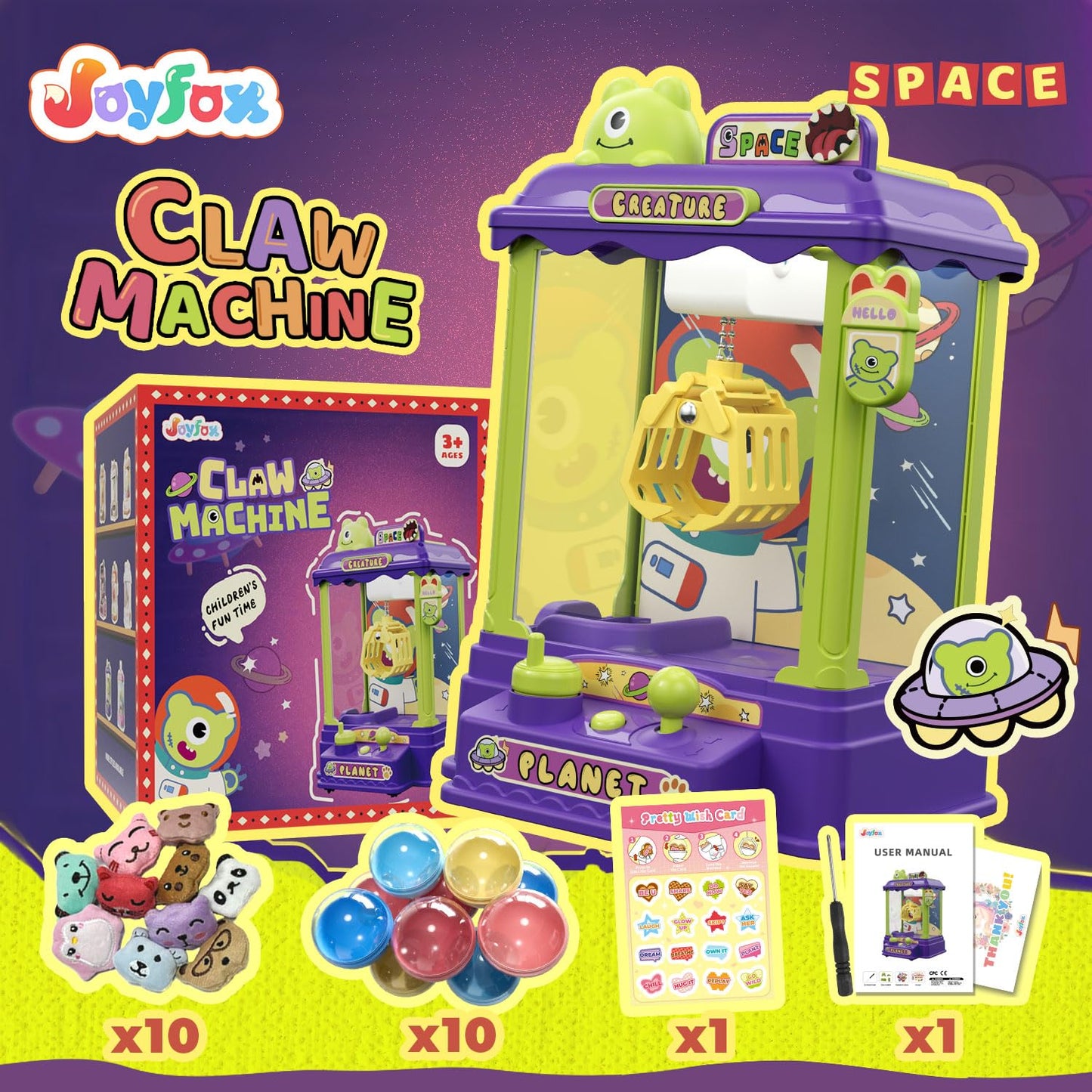 Joyfox Mini Claw Machine for Kids – Monster Theme Plush & Capsule Toys (Ages 3-8)