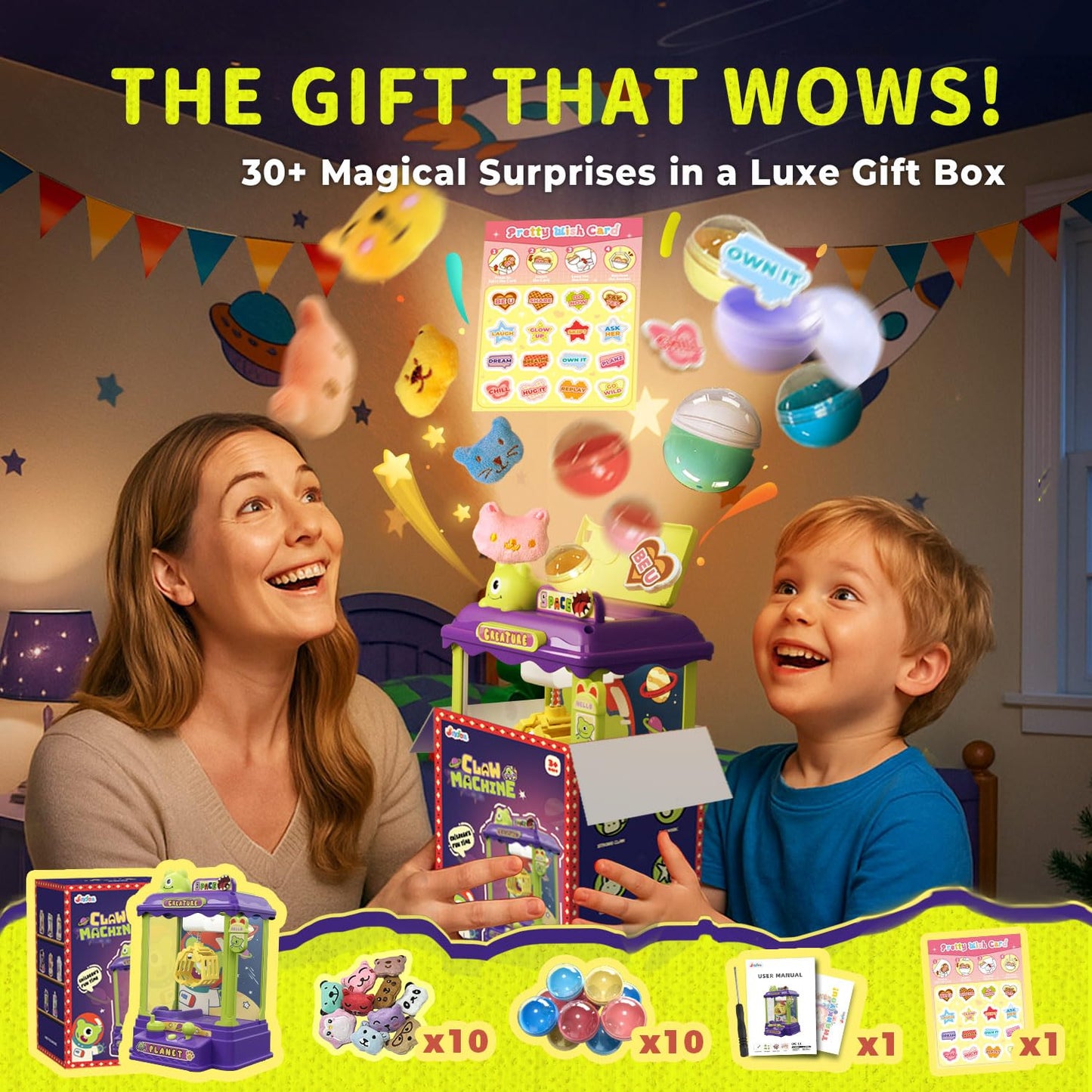 Joyfox Mini Claw Machine for Kids – Monster Theme Plush & Capsule Toys (Ages 3-8)