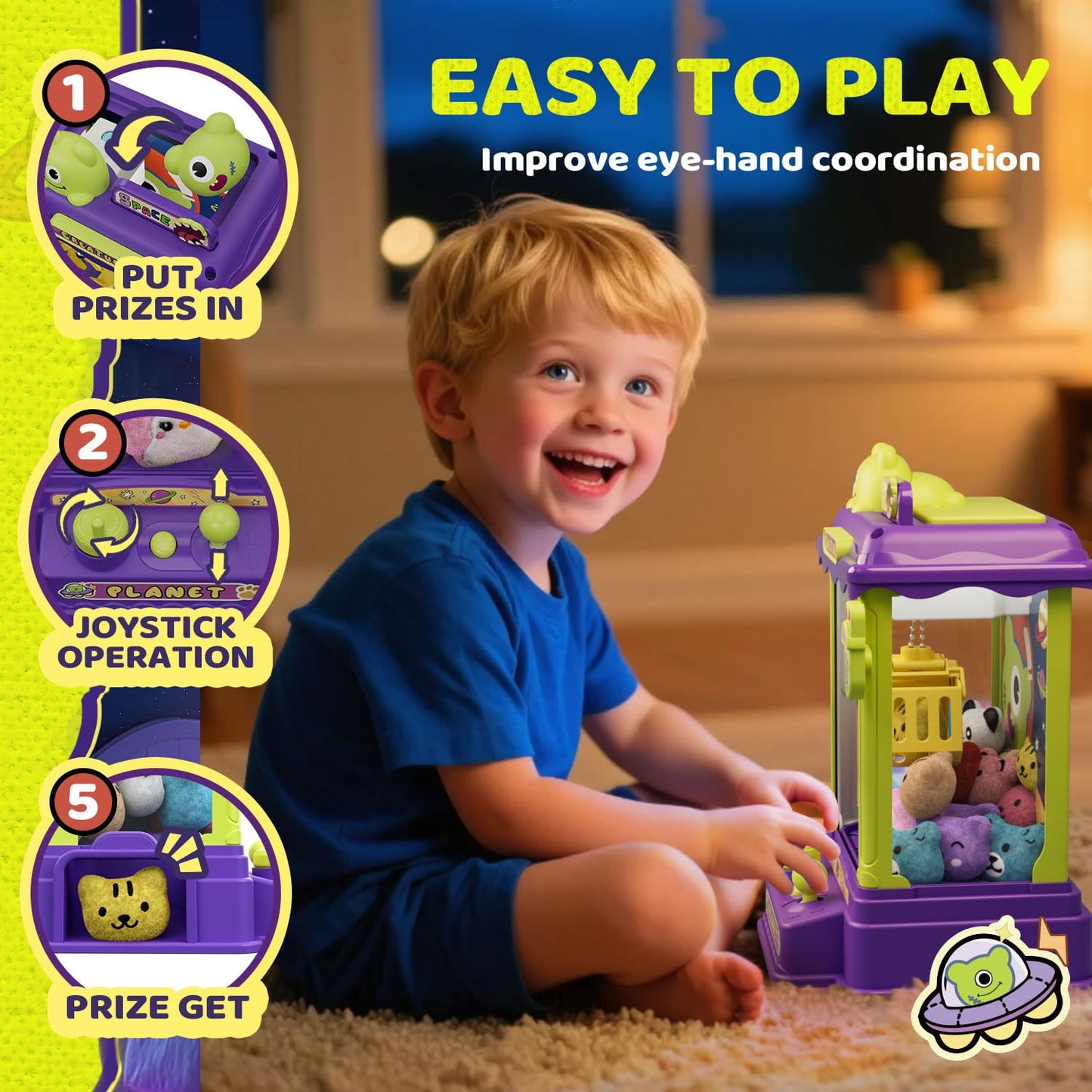 Joyfox Mini Claw Machine for Kids – Monster Theme Plush & Capsule Toys (Ages 3-8)