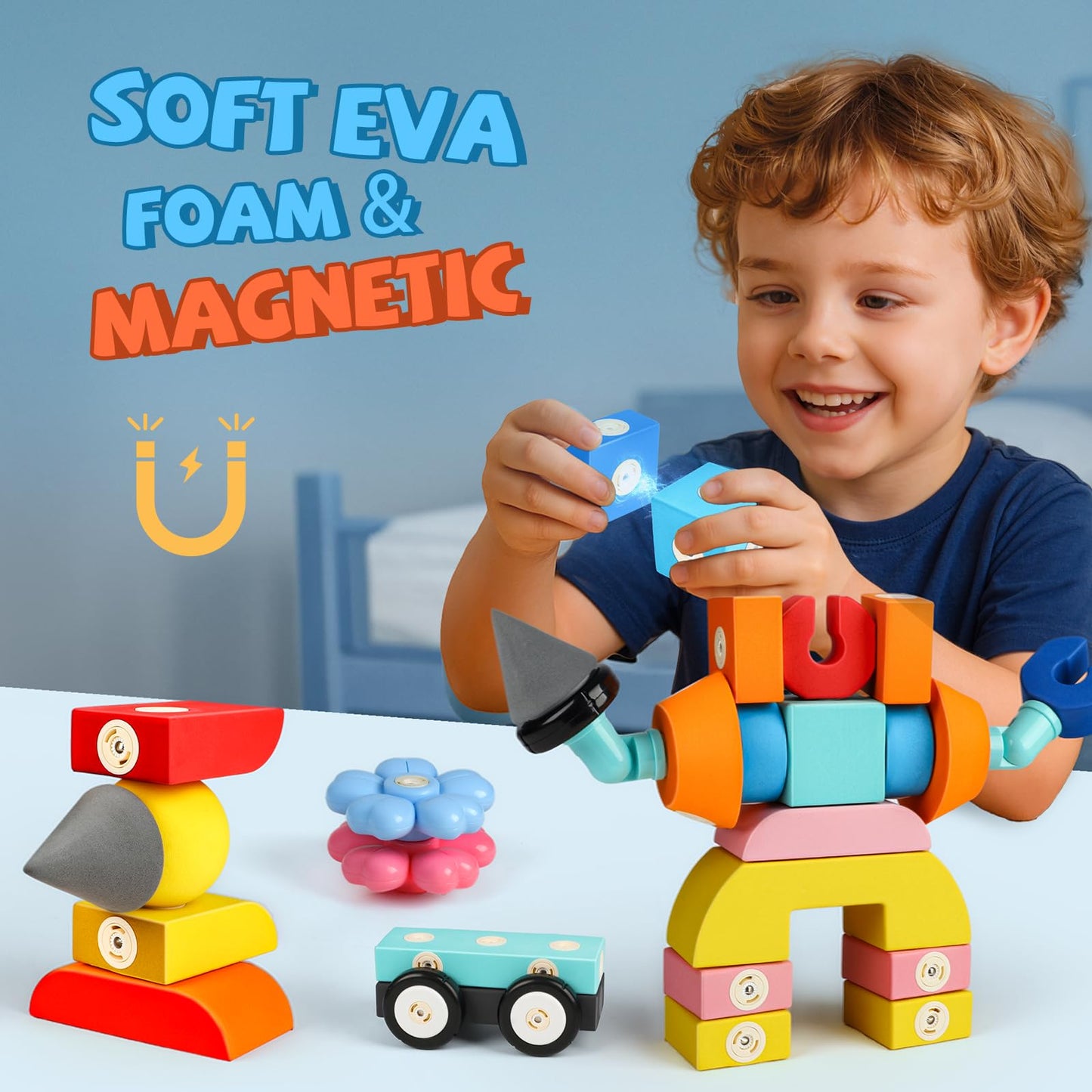 Joyfresh Foam Magnetic Blocks for Toddlers – 100pcs Big EVA Building Blocks