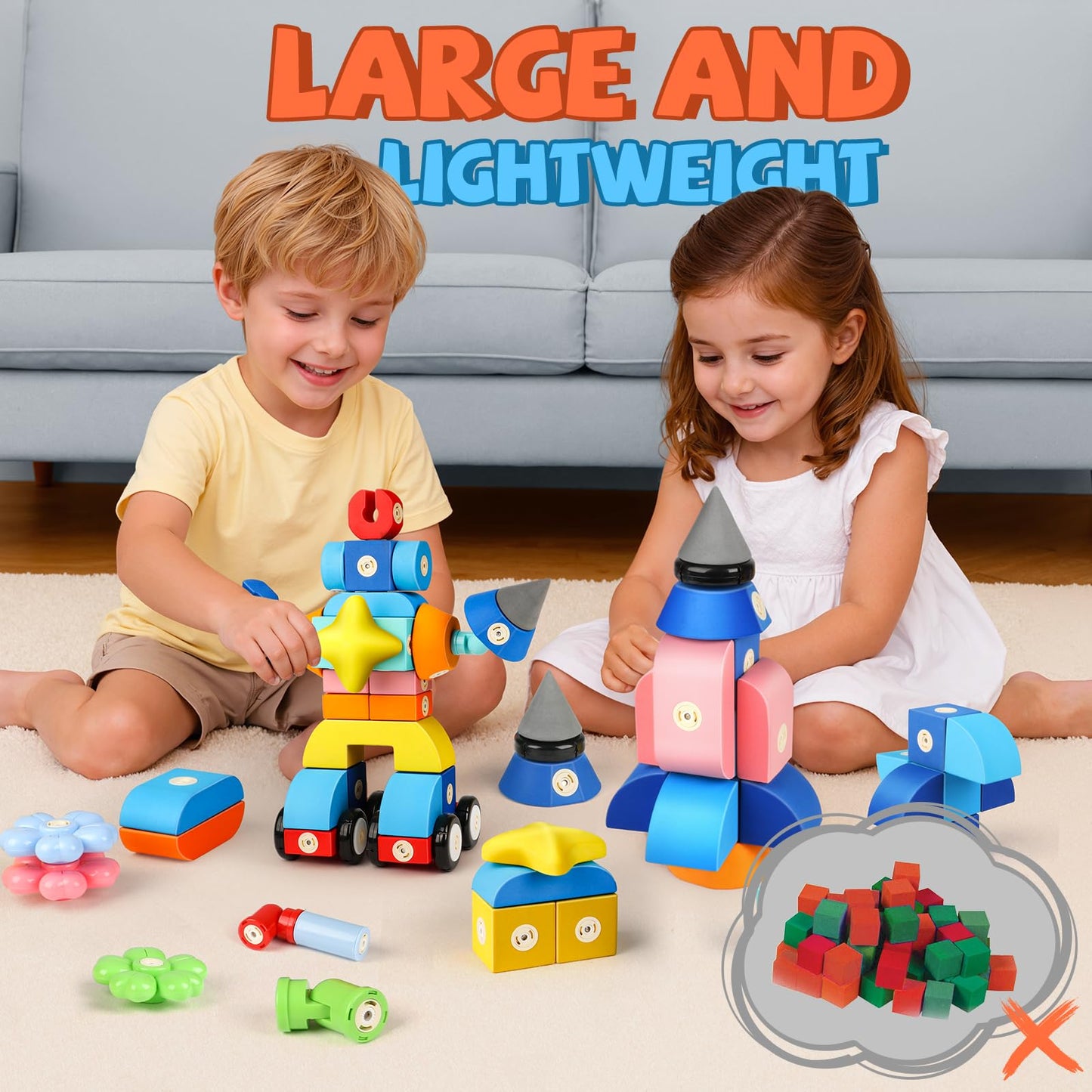 Joyfresh Foam Magnetic Blocks for Toddlers – 100pcs Big EVA Building Blocks