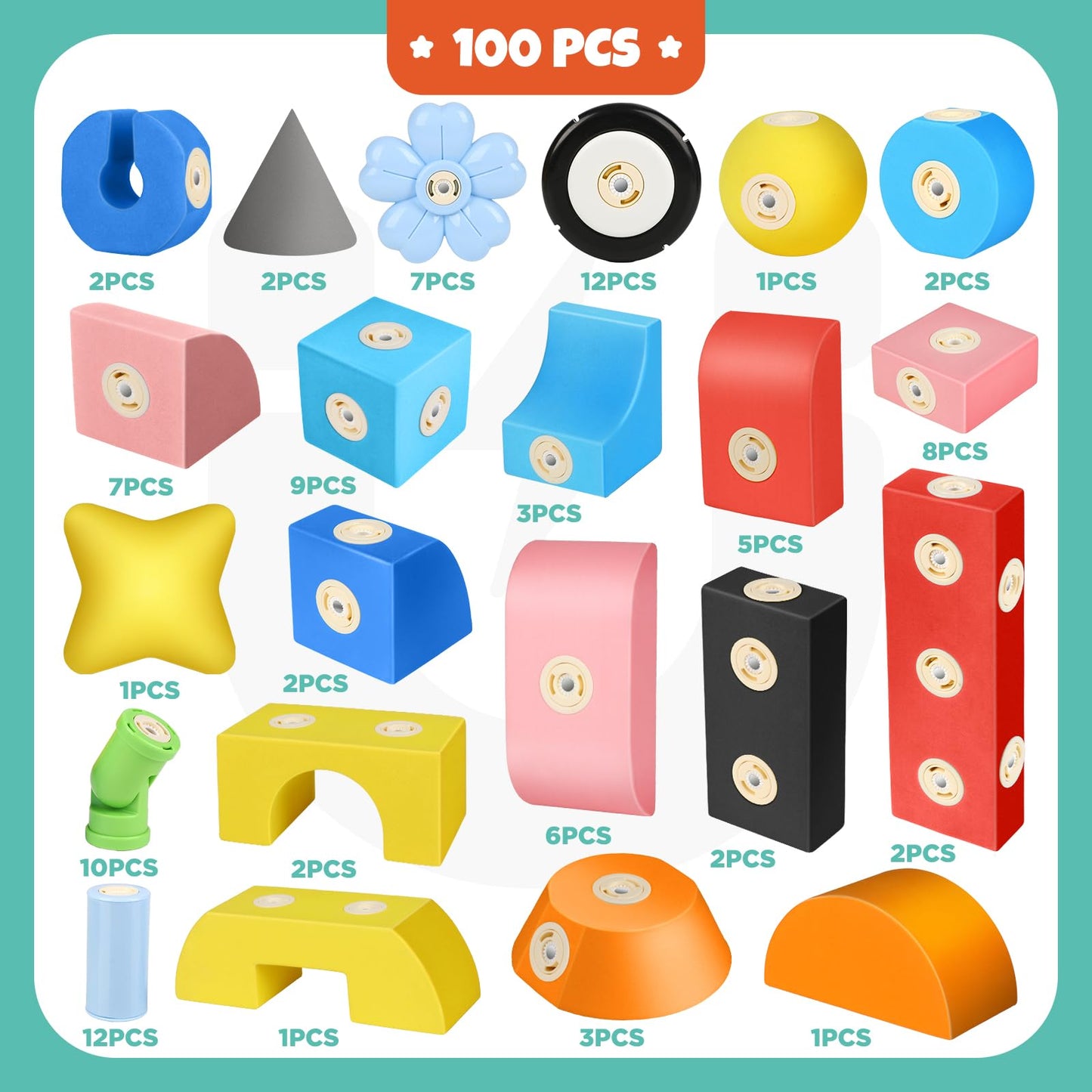 Joyfresh Foam Magnetic Blocks for Toddlers – 100pcs Big EVA Building Blocks