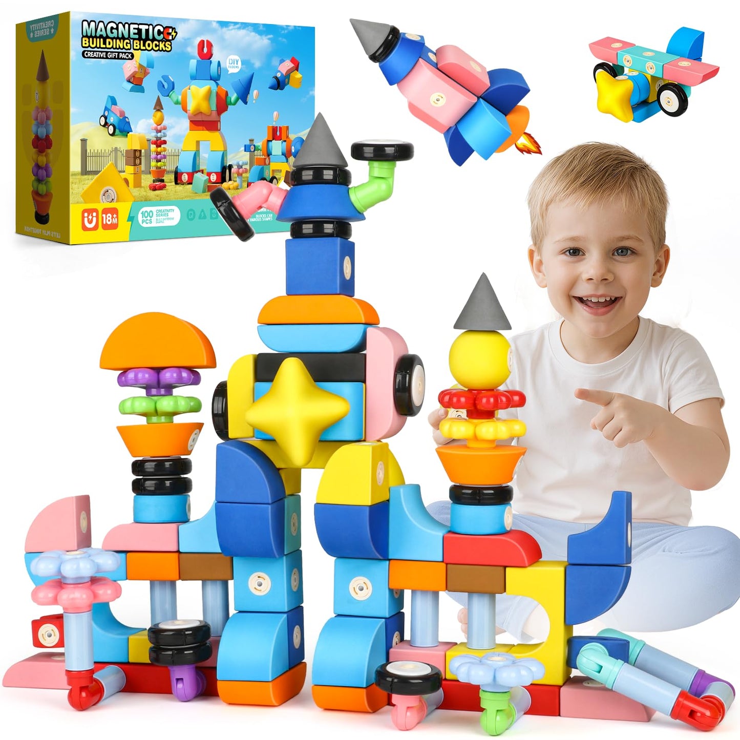 Joyfresh Foam Magnetic Blocks for Toddlers – 100pcs Big EVA Building Blocks