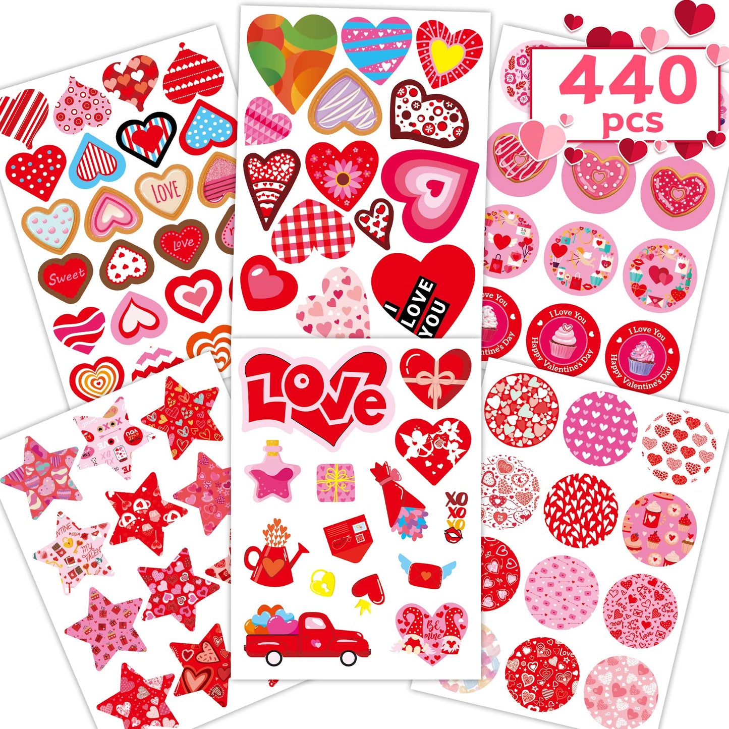 Joyful Start Valentines Stickers – 440PCS Pack for Kids, Gift Wrapping & DIY Projects