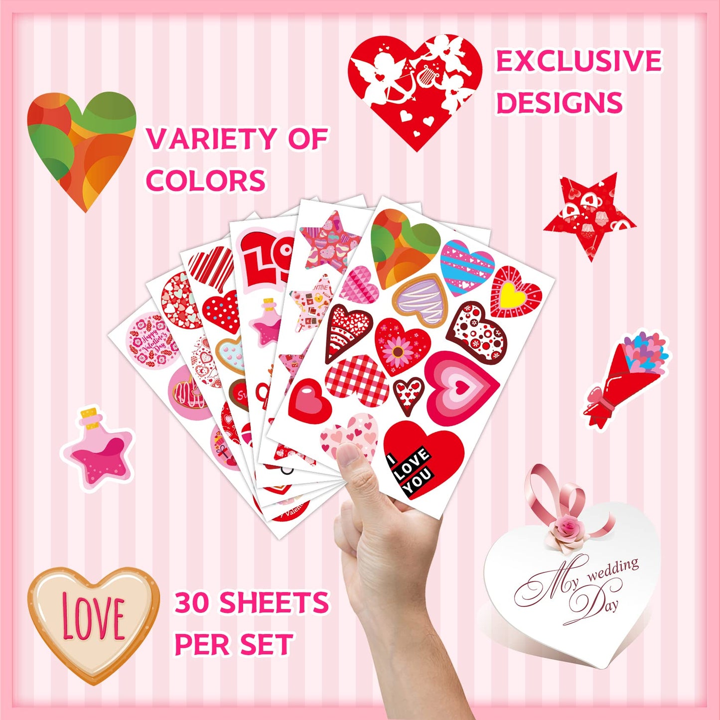 Joyful Start Valentines Stickers – 440PCS Pack for Kids, Gift Wrapping & DIY Projects