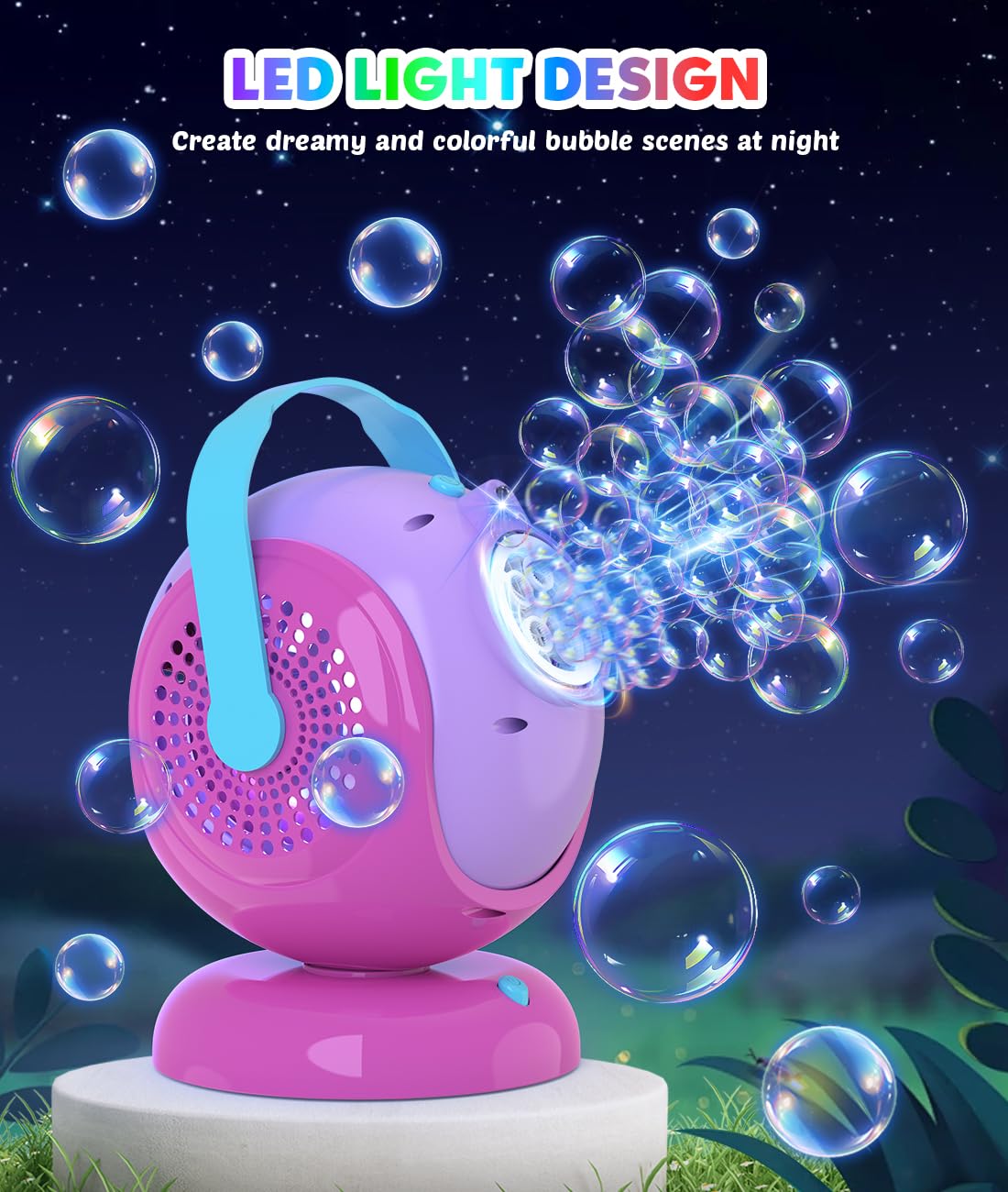 Joyfuture Bubble Machine - 360° Rotation, 75° Tilt, LED Bubble Blower for Kids & Outdoor Parties
