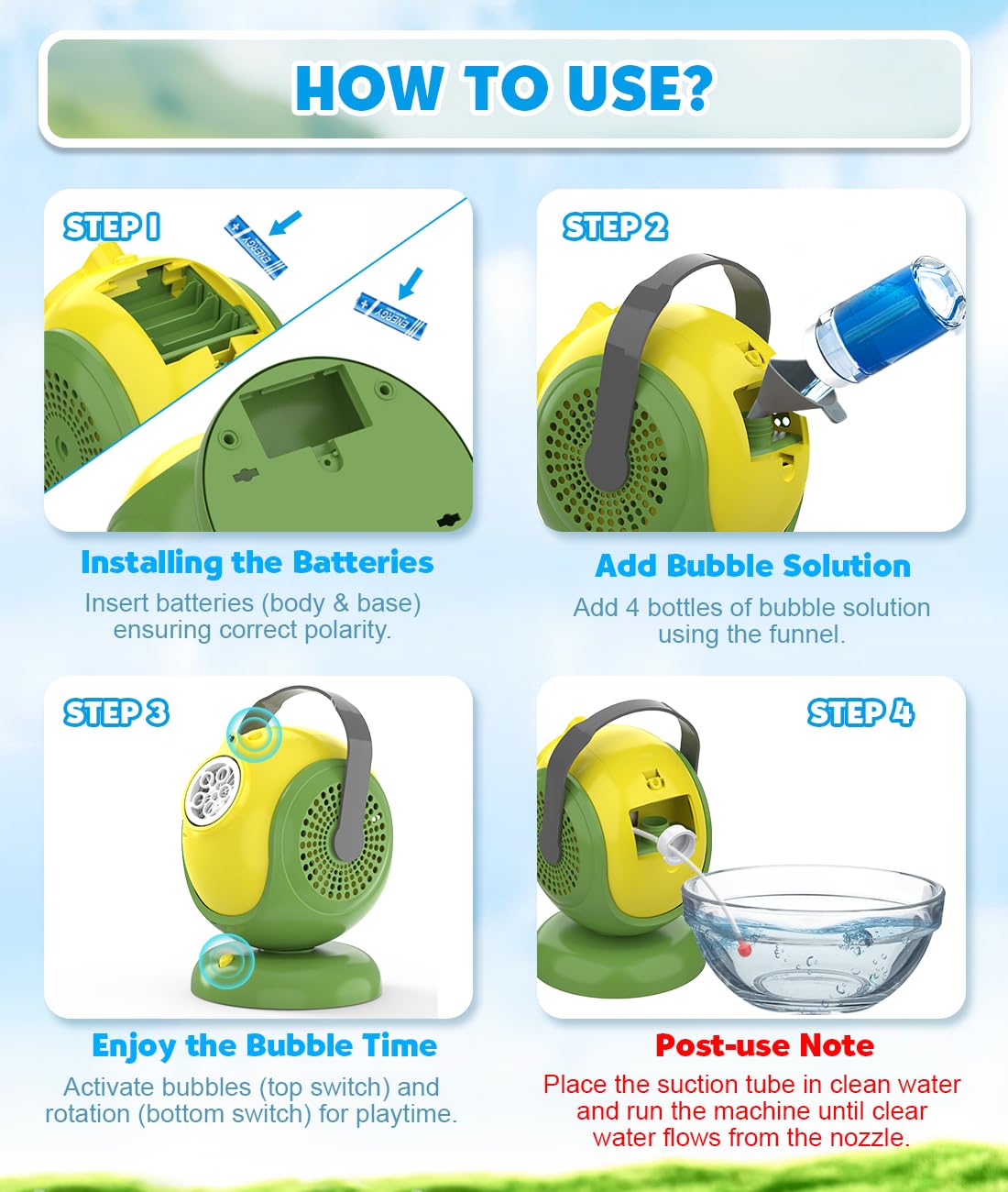 Joyfuture Bubble Machine - 360° Rotation, 75° Tilt, LED Glow, Portable Bubble Blower for Kids
