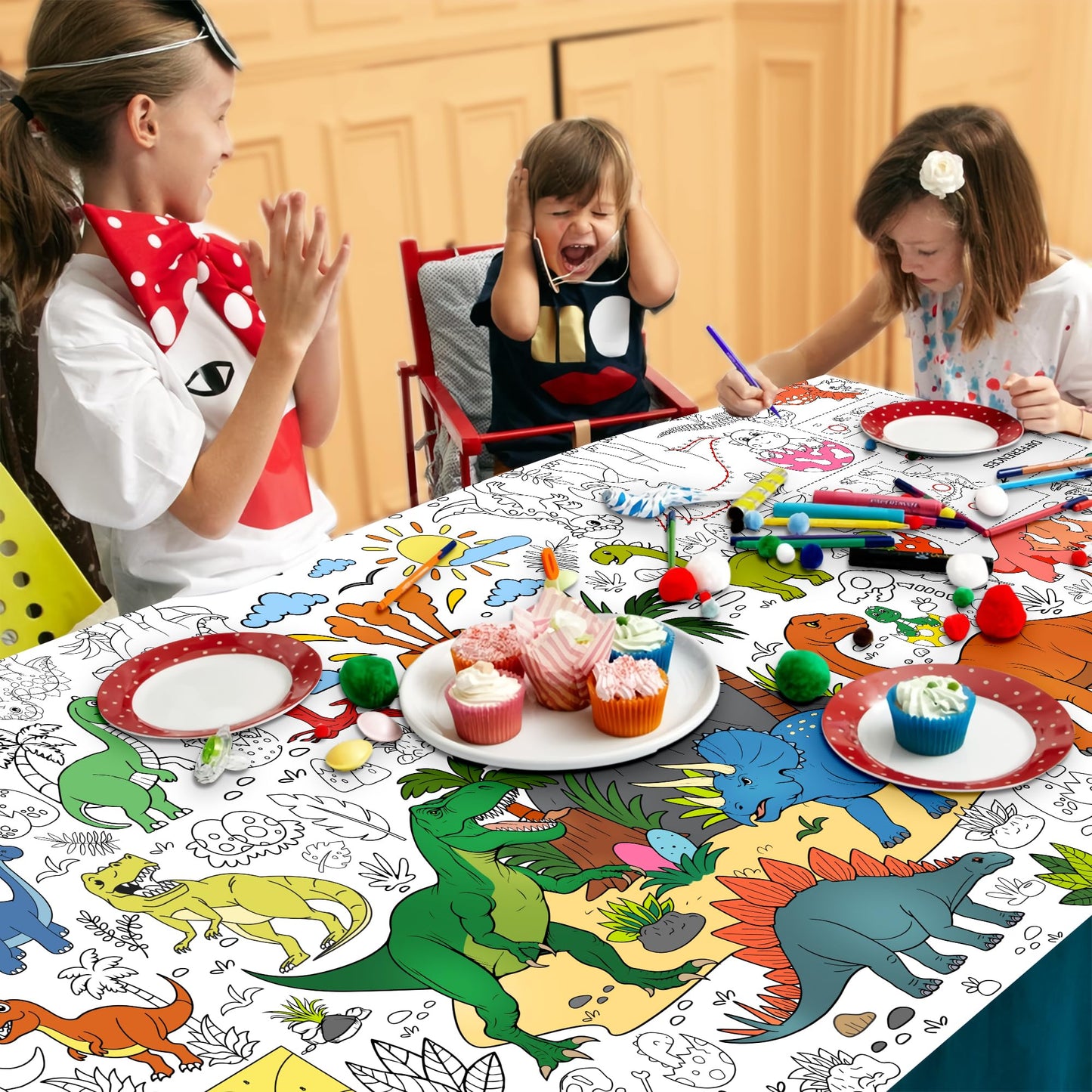 JOYGATHER Dinosaur Coloring Tablecloth – Giant 30x72 in for Parties & Classrooms