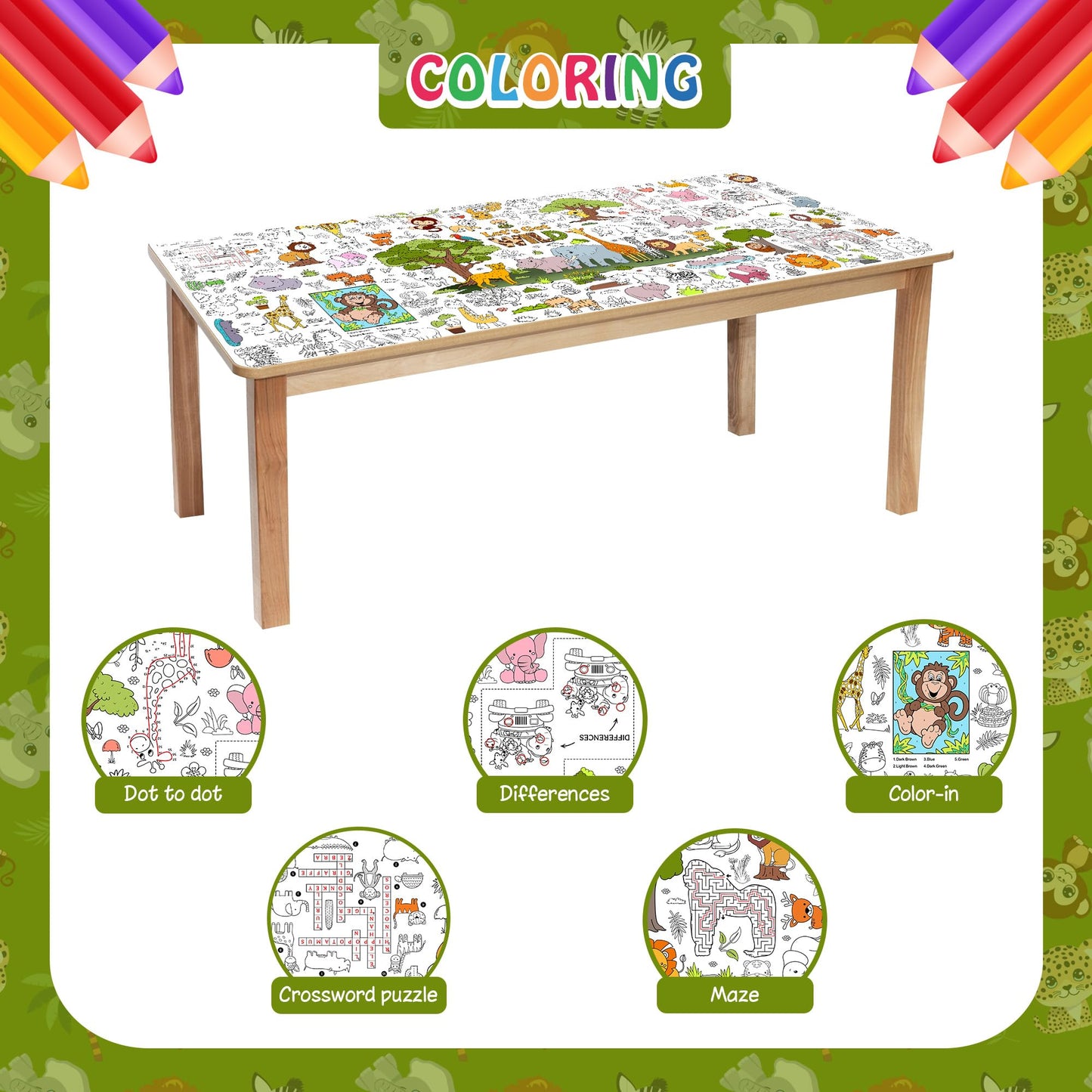 JOYGATHER Wild Coloring Tablecloth — Jumbo 72x30 in Jungle Animals for Kids Parties & Classroom Fun