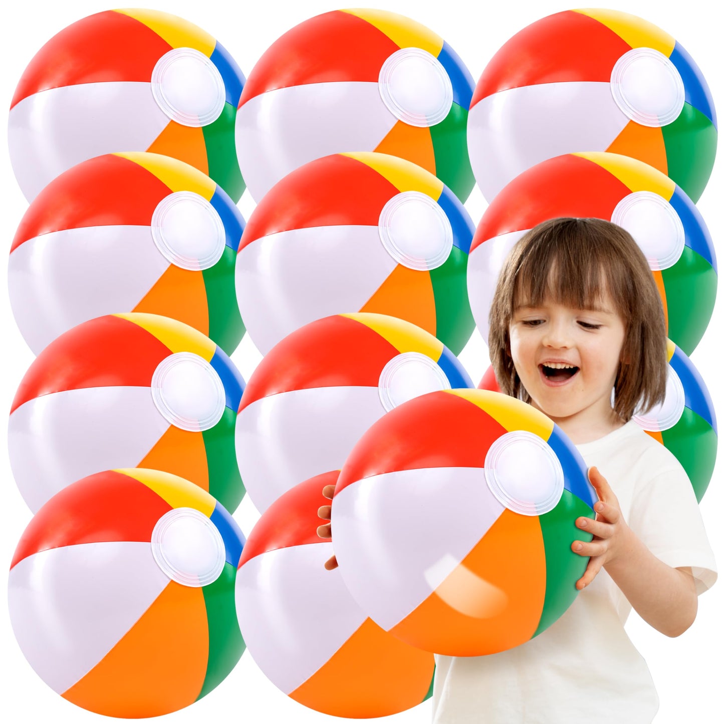 JOYIN 12-Pack 16-Inch Inflatable Beach Balls - Rainbow Bulk for Pool & Beach Parties