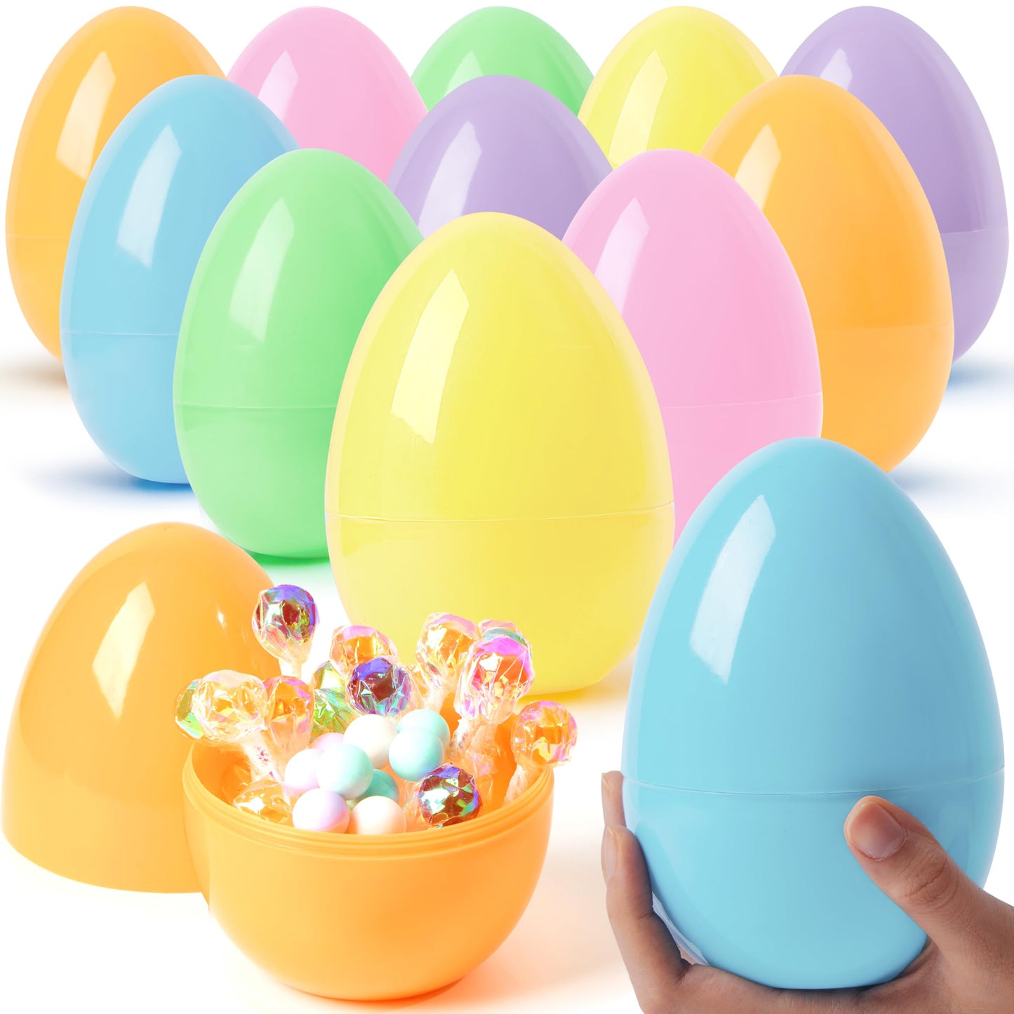 JOYIN 12 Pcs Large Pastel Easter Eggs – Jumbo 6-Inch Fillable Eggs for Easter Hunt & Decor