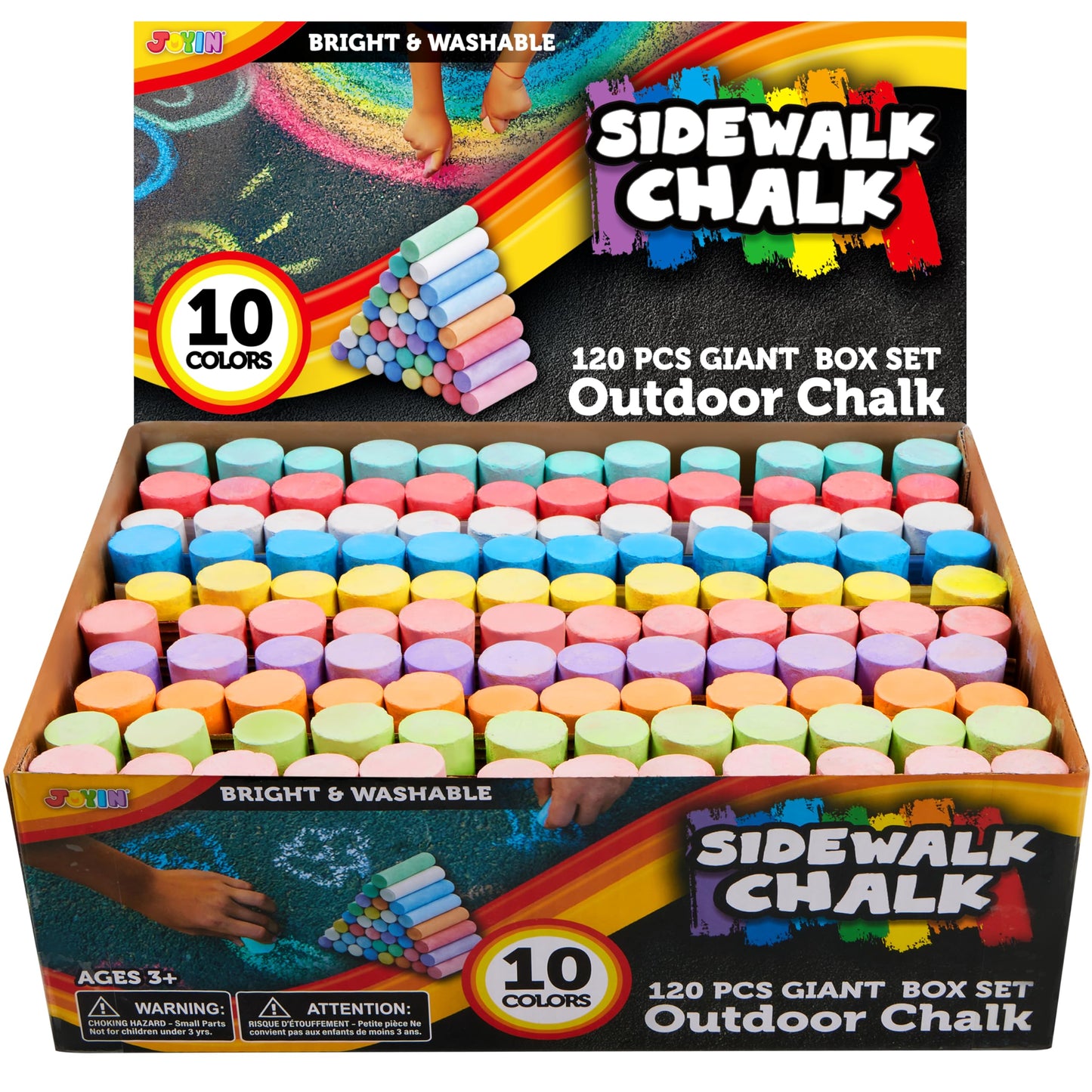 JOYIN 120 Pcs Sidewalk Chalk Set – Jumbo, Non-Toxic, Washable, 10 Colors