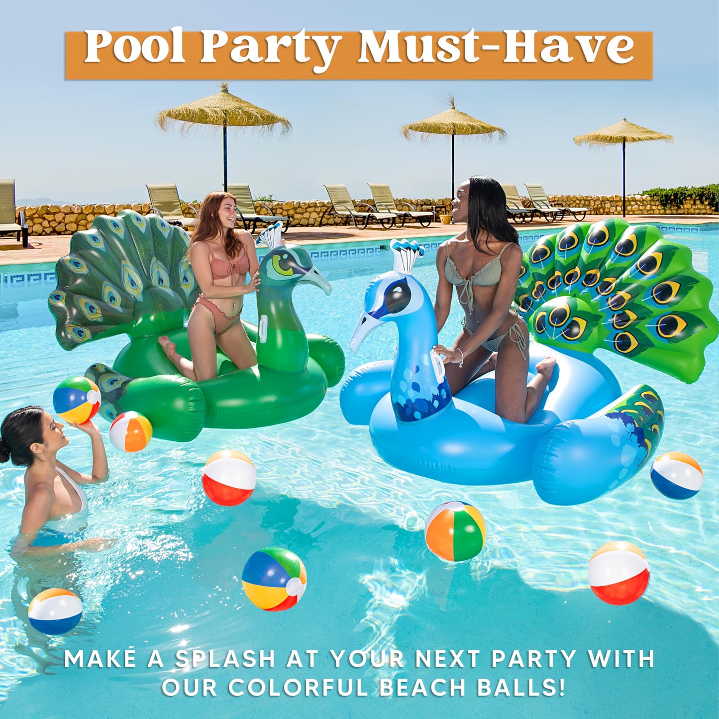 JOYIN 12-Pack Rainbow Beach Balls – Bulk Inflatable Pool Toys for All Ages