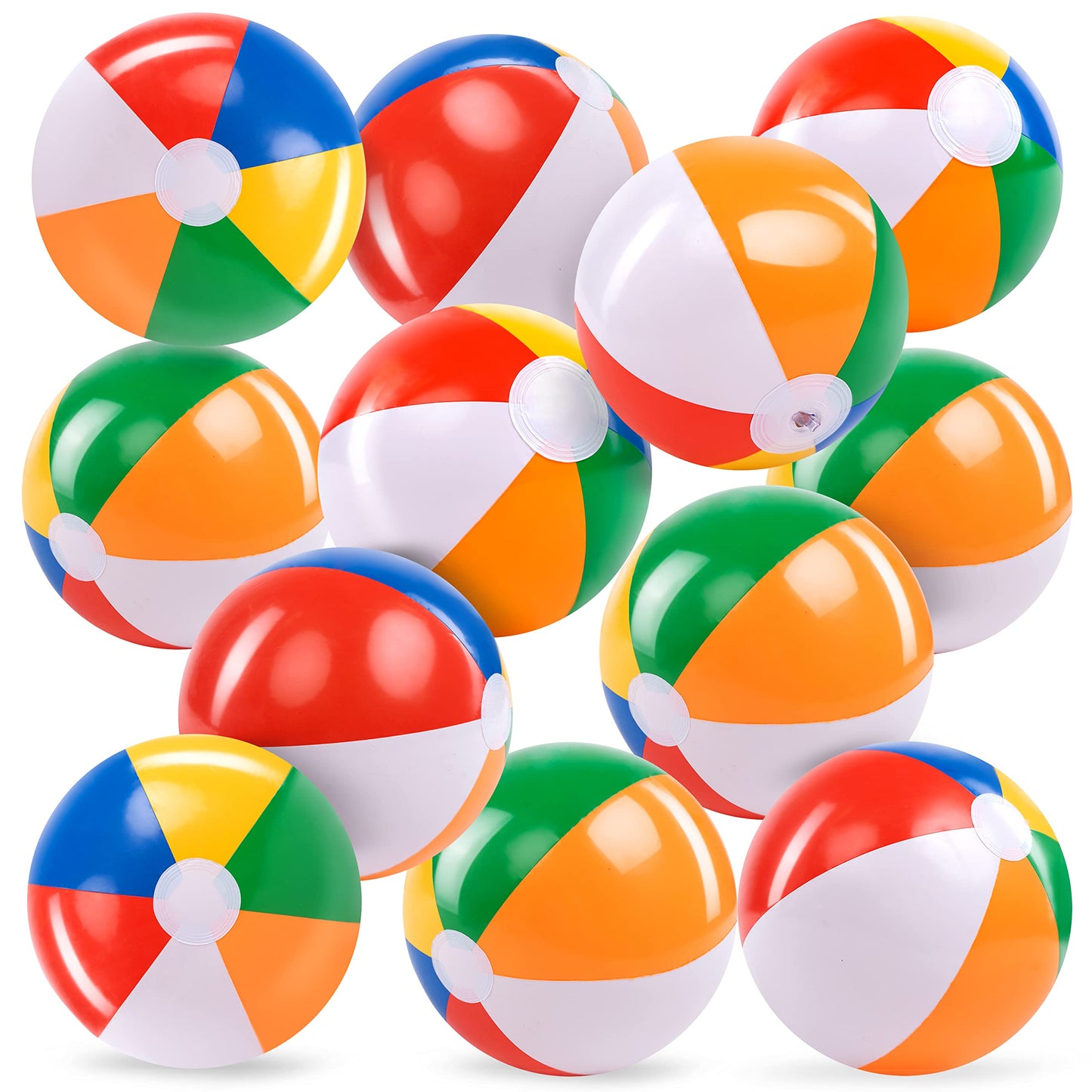 JOYIN 12-Pack Rainbow Beach Balls – Bulk Inflatable Pool Toys for All Ages