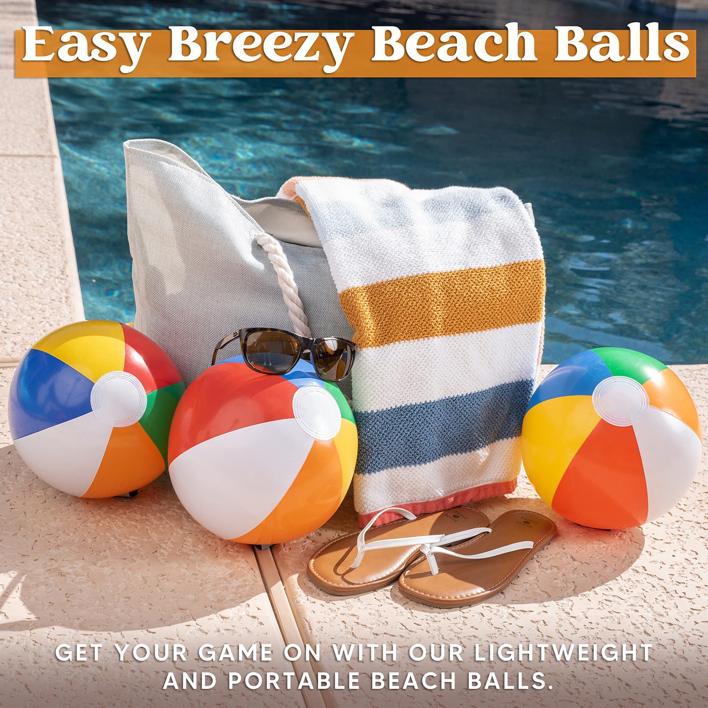 JOYIN 12-Pack Rainbow Beach Balls – Bulk Inflatable Pool Toys for All Ages