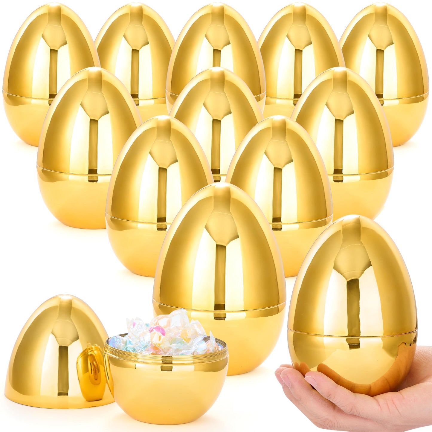 JOYIN 12 Pcs Large Gold Easter Eggs – 6-Inch Jumbo Fillable Plastic Eggs for Easter Hunt & Decor