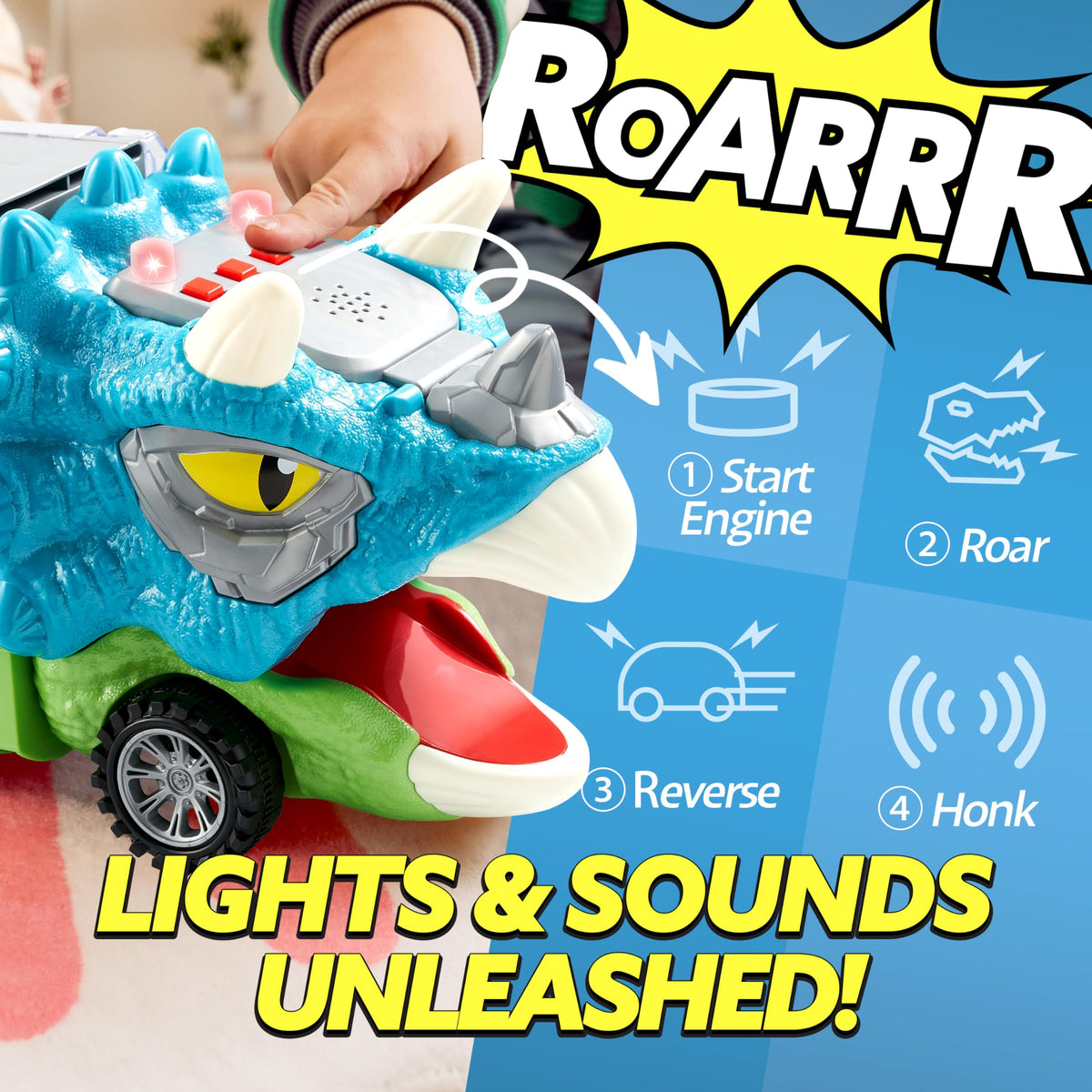 JOYIN 13-in-1 Dinosaur Truck with 12 Pull-Back Cars – Transport Carrier Toy for 3-5 Year Olds