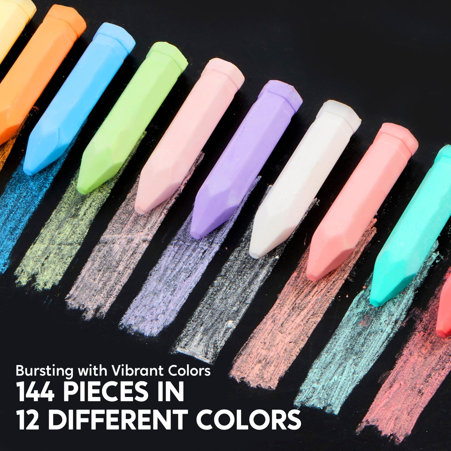 JOYIN 144 Pcs Cone Shaped Washable Chalk Set — 12 Colors, Non-Toxic, Outdoor Art for Kids