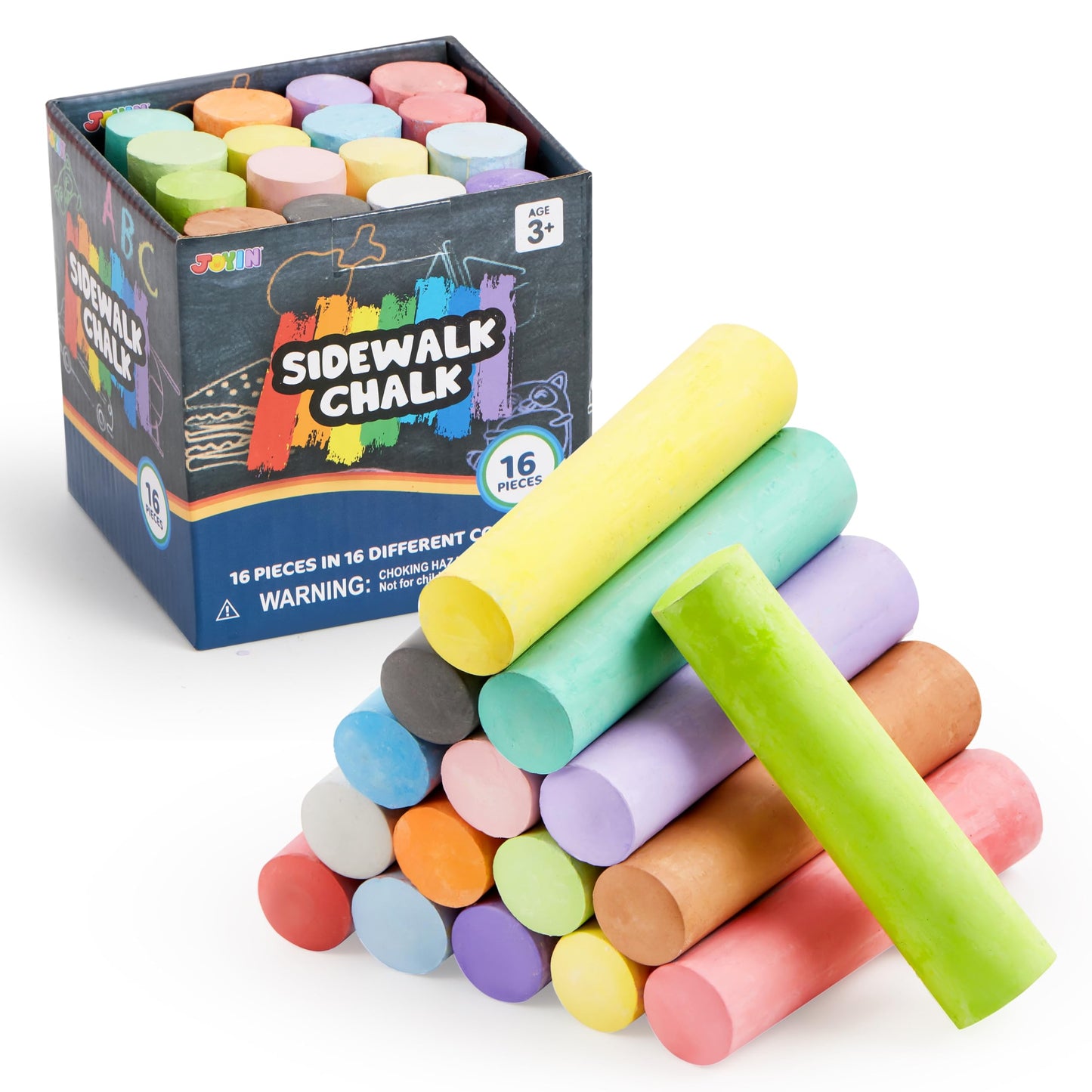 JOYIN 16-Pcs Sidewalk Chalk Set – Washable, Non-Toxic Outdoor Art for Kids