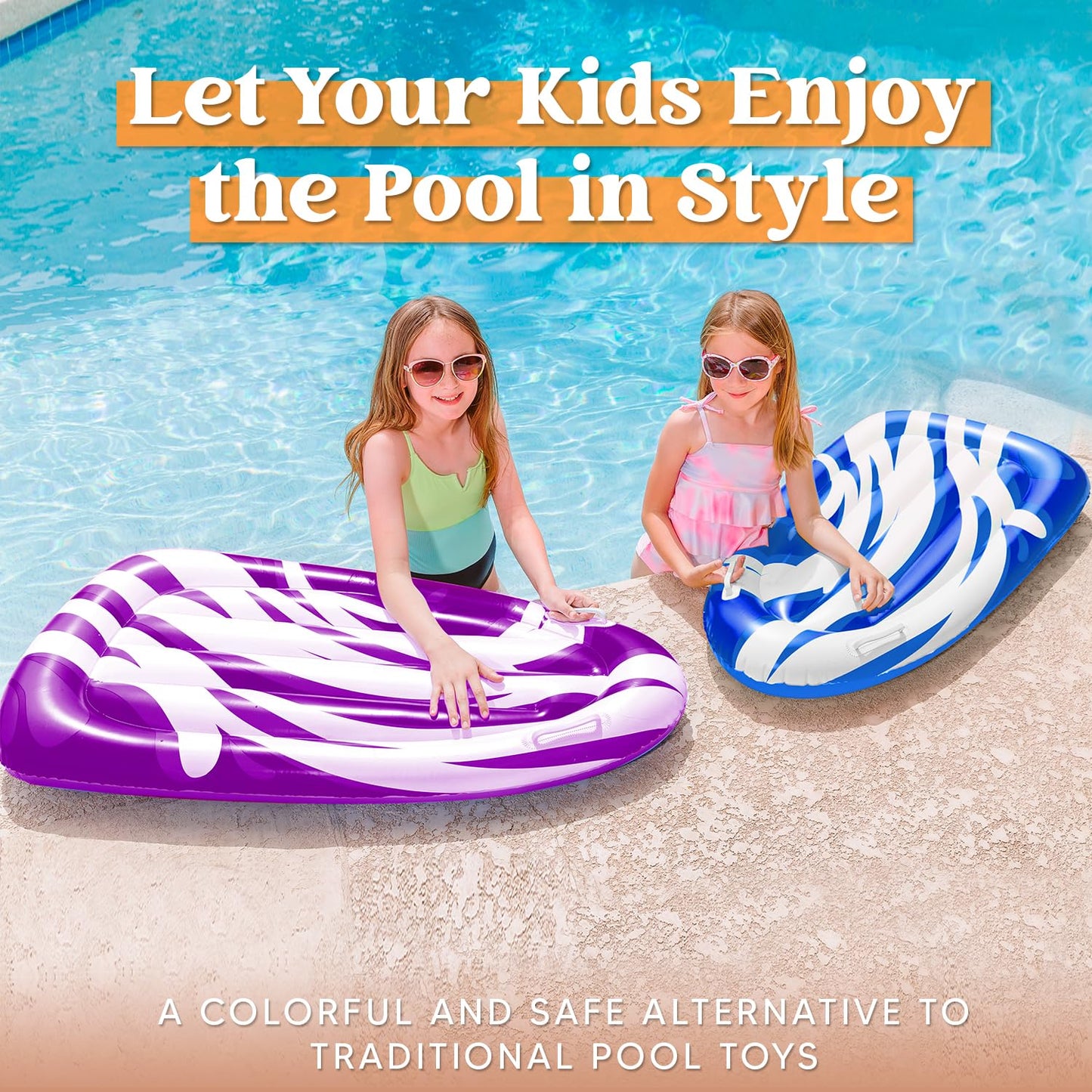 JOYIN 2-Pack Inflatable Body Boards for Pools & Water Slides - Learn to Swim (Blue & Purple)