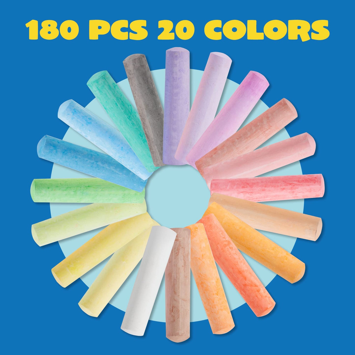 JOYIN 180 PCS Washable Sidewalk Chalks Set – 20 Colors, Non-Toxic, Jumbo Chalk for Outdoor Art