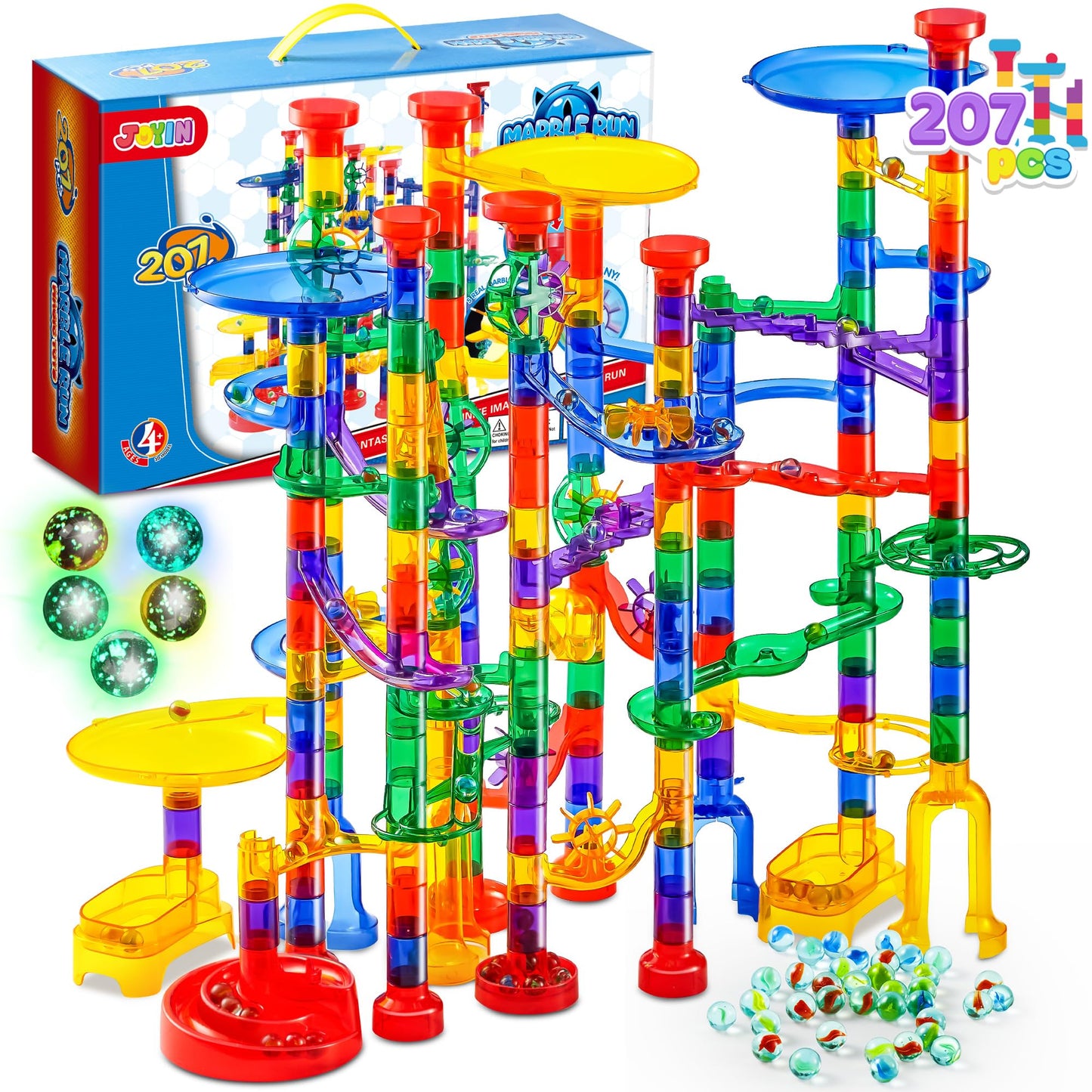 JOYIN 207Pcs Glowing Marble Run – STEM Building Blocks Toy for Kids