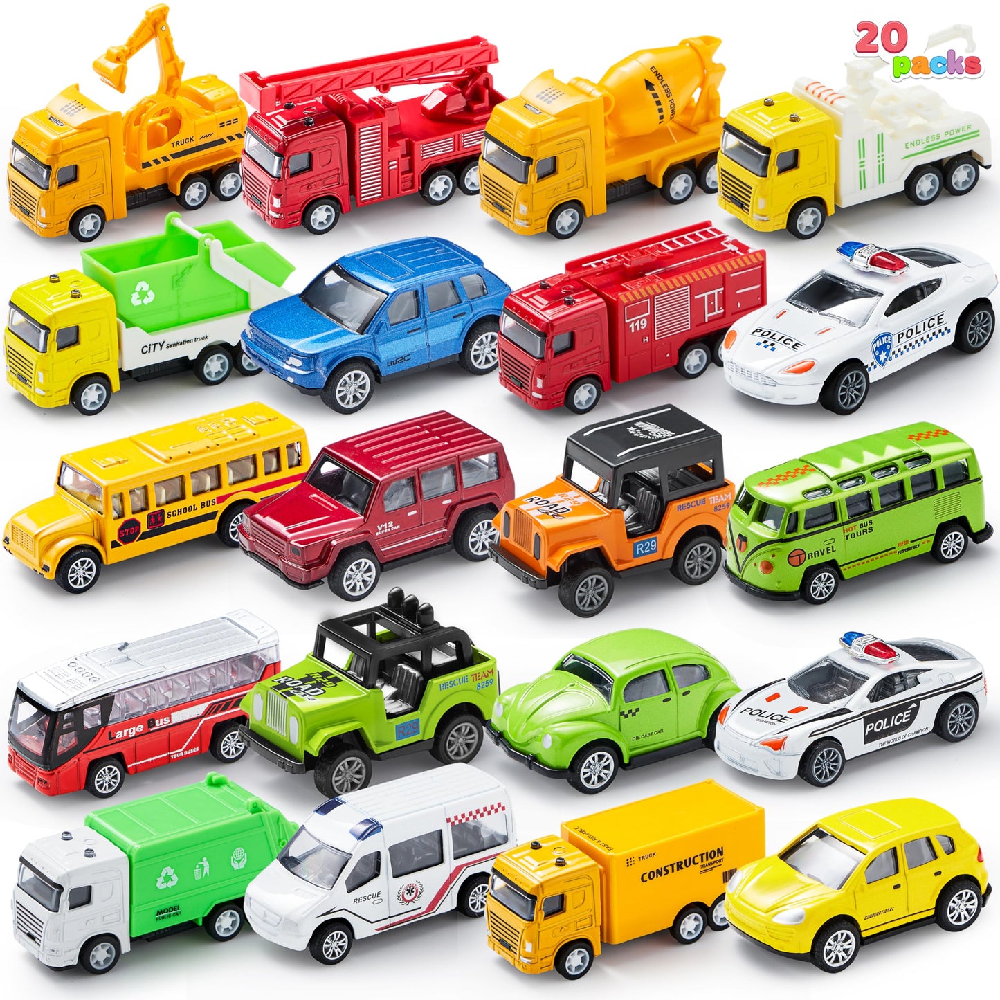 JOYIN 20PCS Die Cast Pull Back Cars — Metal Toy Cars Set for Toddlers