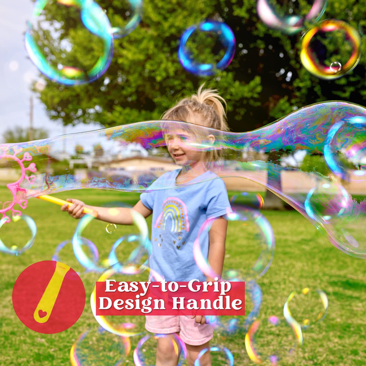 JOYIN Big Bubble Wands Set with Tray – 21-inch Giant Bubbles for Outdoor Fun, 6-Pcs Solution Included