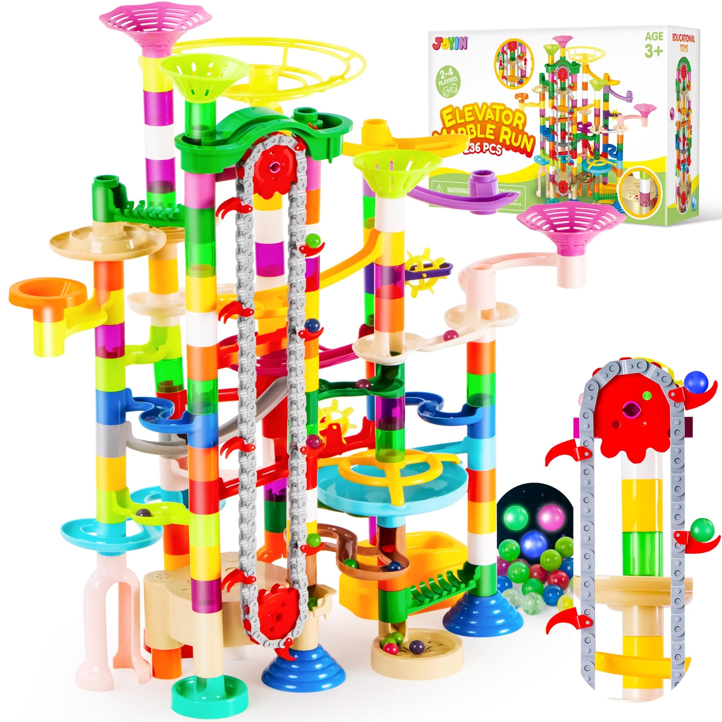 JOYIN 236Pcs Glowing Marble Run with Motorized Elevator – STEM Toy Set