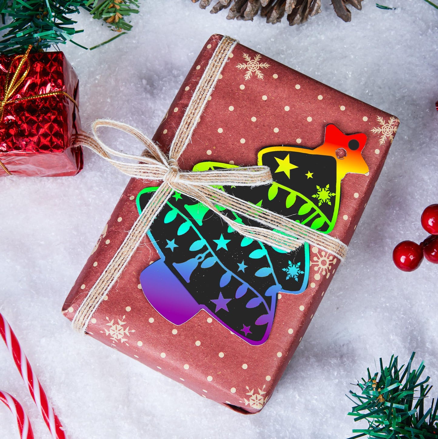 JOYIN 72 Pcs Christmas Scratch Art Ornaments – Rainbow Color Craft Kit for Kids