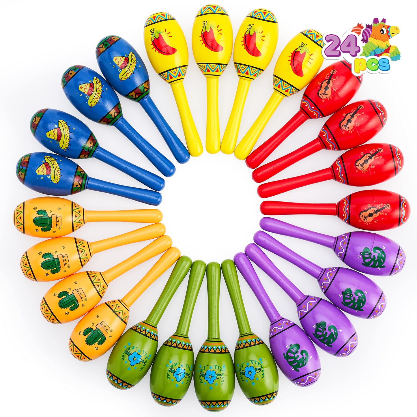 JOYIN 24 Mini Wooden Fiesta Maracas – 6-Color Noisemaker Set for Parties and Kids