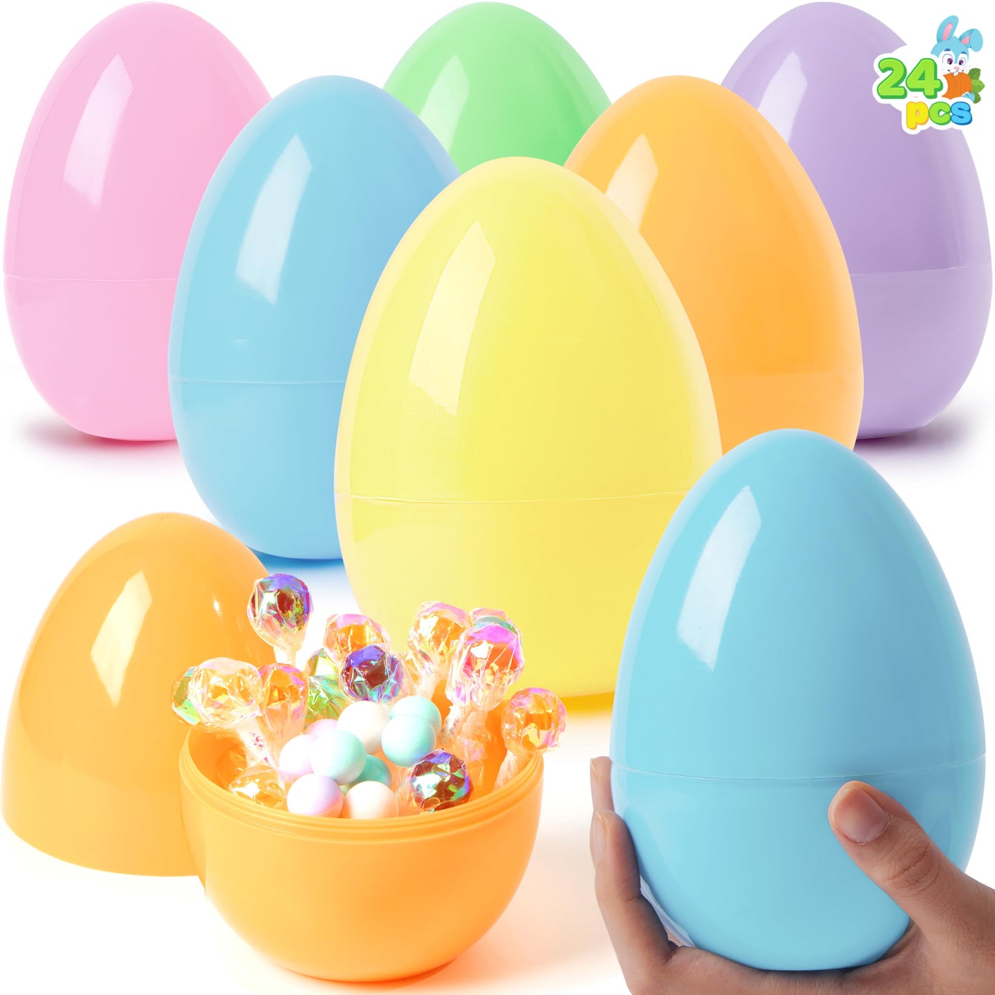 JOYIN 24 Pcs Large Pastel Easter Eggs – 6-Inch Jumbo Fillable Eggs for Easter Hunts