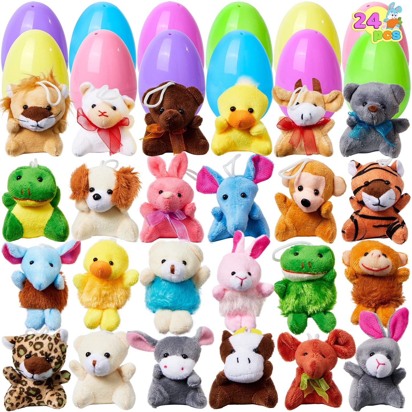 JOYIN 24-Pack Prefilled Easter Eggs with Mini Plush Toys