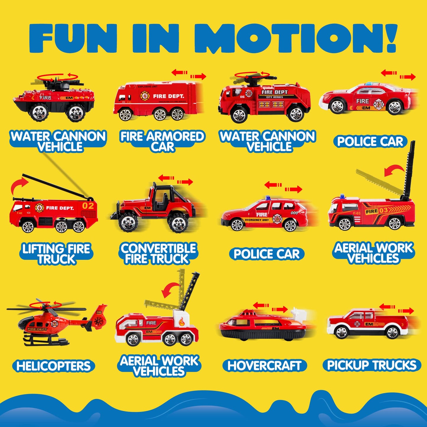 JOYIN 25-in-1 Fire Truck Set with Sounds & Lights – Carrier Truck & 12 Mini Fire Engines, Ages 3+