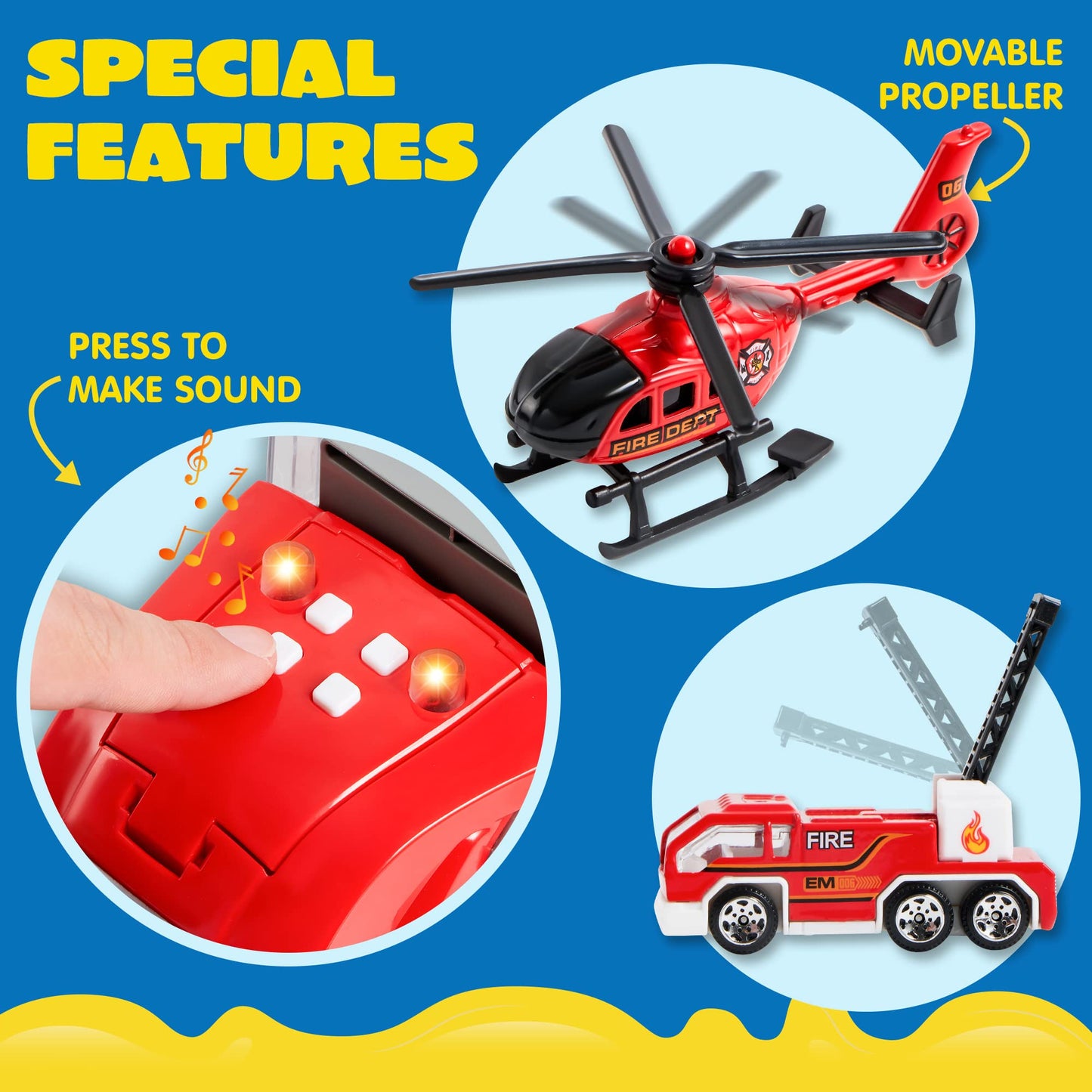 JOYIN 25-in-1 Fire Truck Set with Sounds & Lights – Carrier Truck & 12 Mini Fire Engines, Ages 3+