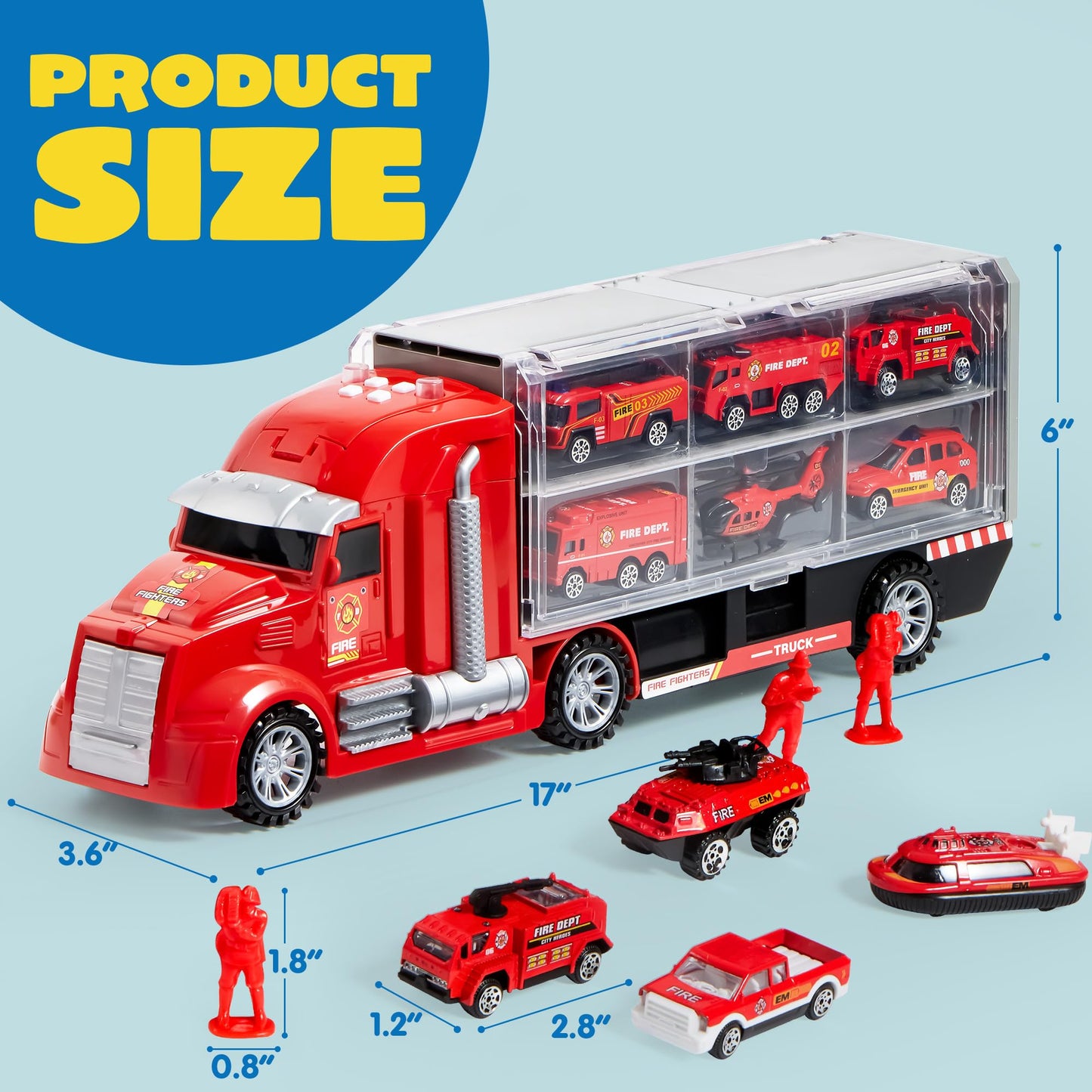 JOYIN 25-in-1 Fire Truck Set with Sounds & Lights – Carrier Truck & 12 Mini Fire Engines, Ages 3+