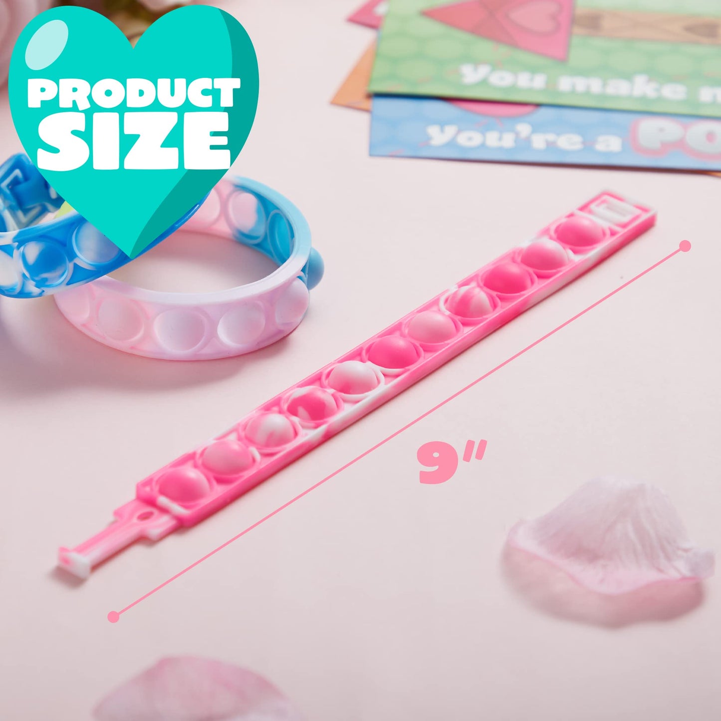 JOYIN 28-Pack Valentine's Gift Cards with Pop Bubble Bracelet – Fidget Wristbands for Kids, Class Prizes